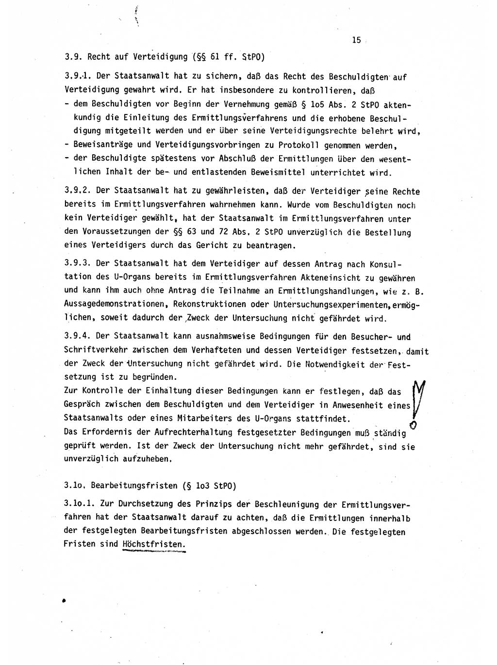 Leitung des Ermittlungsverfahren (EV) durch den Staatsanwalt [Deutsche Demokratische Republik (DDR)] 1985, Seite 15 (Ltg. EV StA DDR 1985, S. 15)