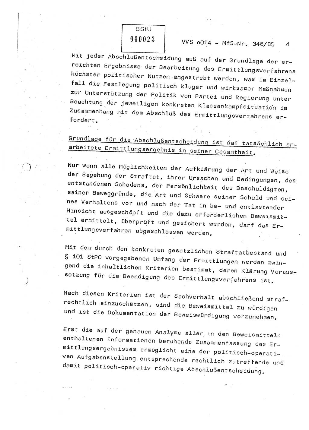 Lektion Ministerium für Staatssicherheit (MfS) [Deutsche Demokratische Republik (DDR)], Hauptabteilung (HA) Ⅸ, Vertrauliche Verschlußsache (VVS) o014-346/85, Berlin 1985, Seite 4 (Lekt. MfS DDR HA Ⅸ VVS o014-346/85 1985, S. 4)