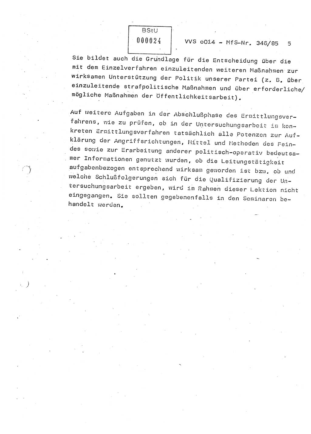 Lektion Ministerium für Staatssicherheit (MfS) [Deutsche Demokratische Republik (DDR)], Hauptabteilung (HA) Ⅸ, Vertrauliche Verschlußsache (VVS) o014-346/85, Berlin 1985, Seite 5 (Lekt. MfS DDR HA Ⅸ VVS o014-346/85 1985, S. 5)