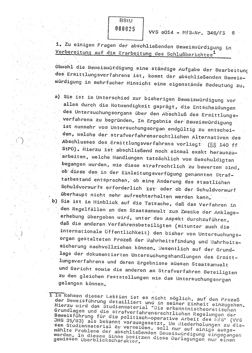 Lektion Ministerium für Staatssicherheit (MfS) [Deutsche Demokratische Republik (DDR)], Hauptabteilung (HA) Ⅸ, Vertrauliche Verschlußsache (VVS) o014-346/85, Berlin 1985, Seite 6 (Lekt. MfS DDR HA Ⅸ VVS o014-346/85 1985, S. 6)