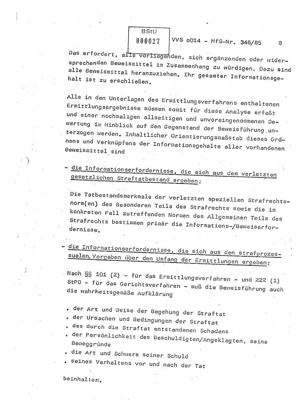 Lektion Ministerium für Staatssicherheit (MfS) [Deutsche Demokratische Republik (DDR)], Hauptabteilung (HA) Ⅸ, Vertrauliche Verschlußsache (VVS) o014-346/85, Berlin 1985, Seite 8 (Lekt. MfS DDR HA Ⅸ VVS o014-346/85 1985, S. 8)