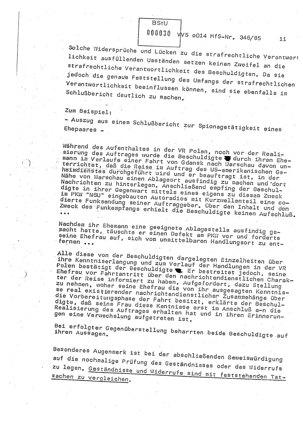 Lektion Ministerium für Staatssicherheit (MfS) [Deutsche Demokratische Republik (DDR)], Hauptabteilung (HA) Ⅸ, Vertrauliche Verschlußsache (VVS) o014-346/85, Berlin 1985, Seite 11 (Lekt. MfS DDR HA Ⅸ VVS o014-346/85 1985, S. 11)