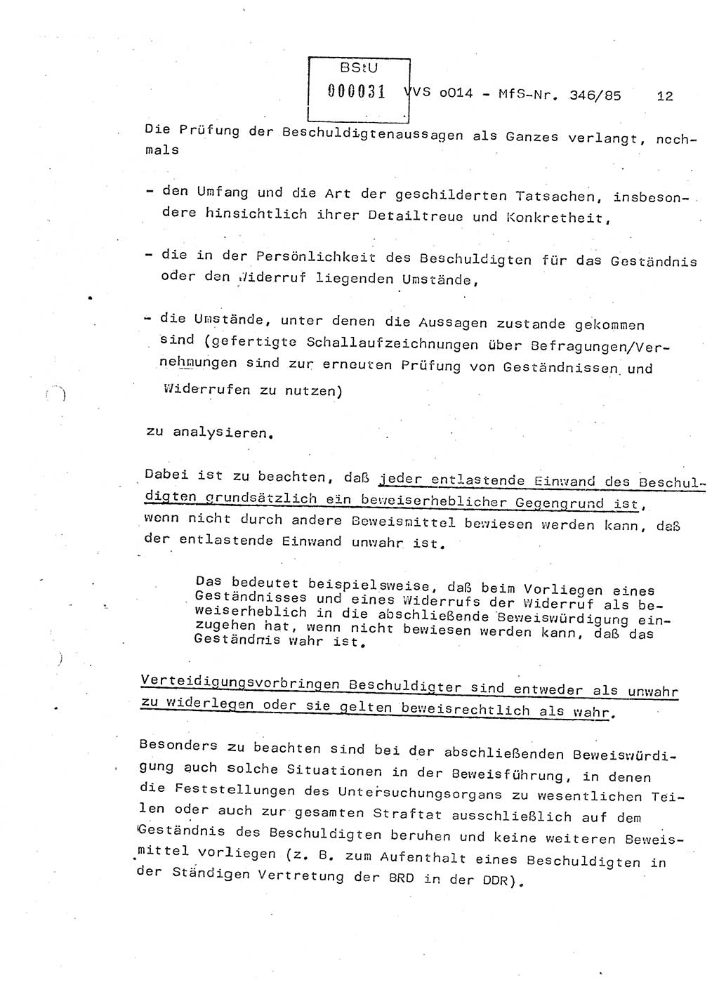 Lektion Ministerium für Staatssicherheit (MfS) [Deutsche Demokratische Republik (DDR)], Hauptabteilung (HA) Ⅸ, Vertrauliche Verschlußsache (VVS) o014-346/85, Berlin 1985, Seite 12 (Lekt. MfS DDR HA Ⅸ VVS o014-346/85 1985, S. 12)