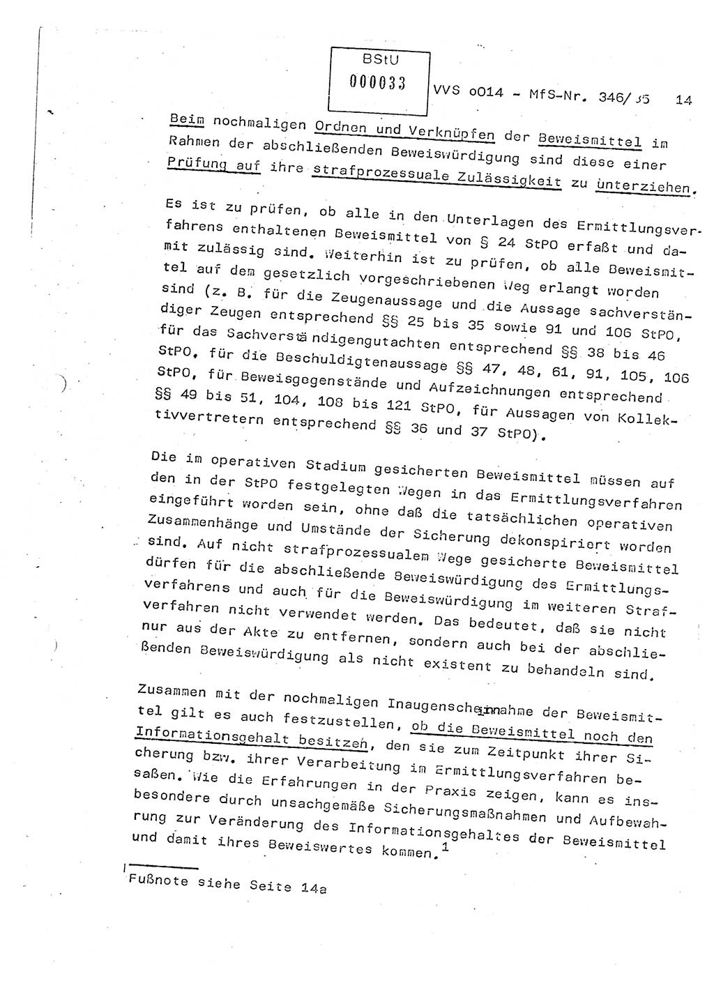 Lektion Ministerium für Staatssicherheit (MfS) [Deutsche Demokratische Republik (DDR)], Hauptabteilung (HA) Ⅸ, Vertrauliche Verschlußsache (VVS) o014-346/85, Berlin 1985, Seite 14 (Lekt. MfS DDR HA Ⅸ VVS o014-346/85 1985, S. 14)