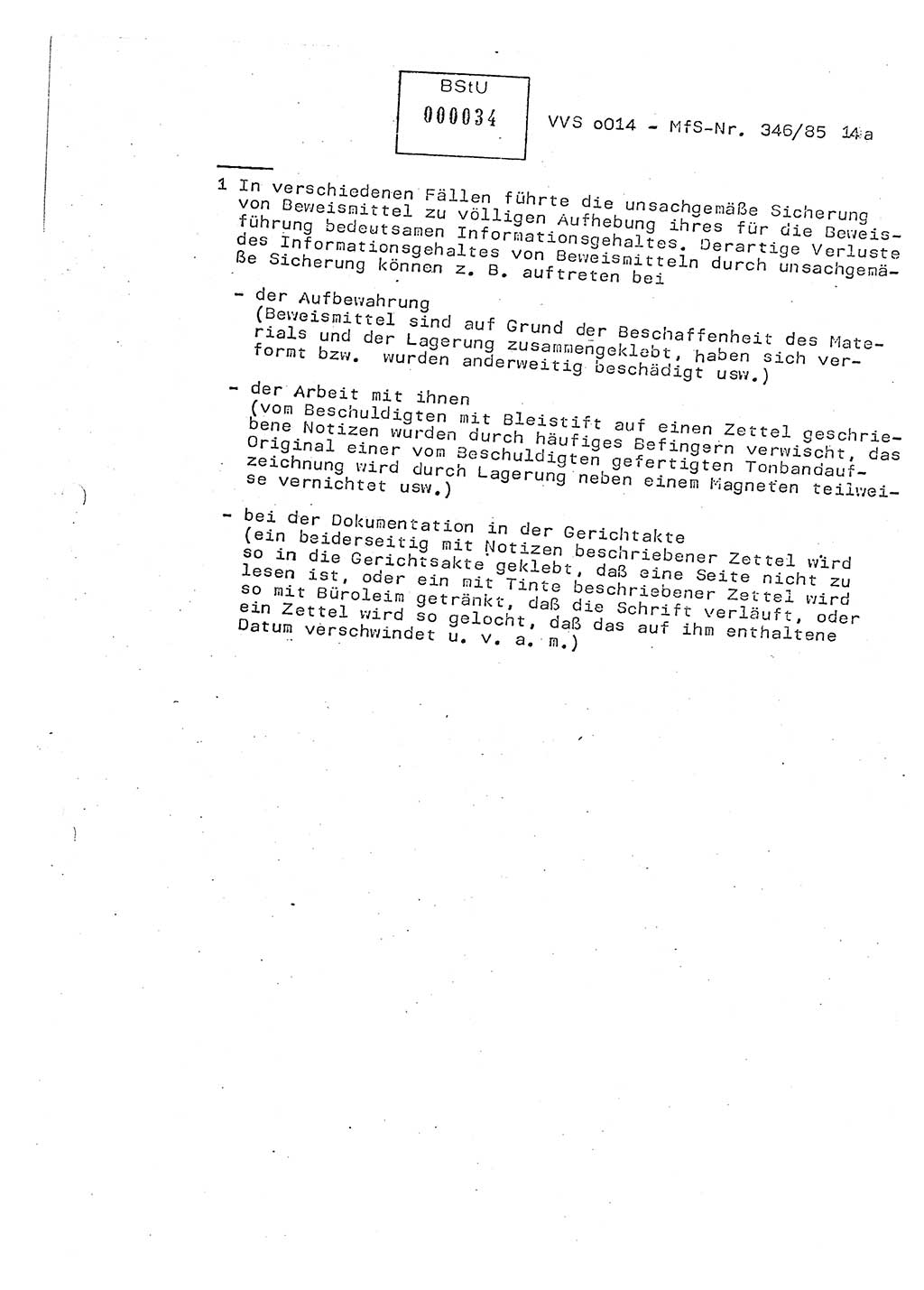 Lektion Ministerium für Staatssicherheit (MfS) [Deutsche Demokratische Republik (DDR)], Hauptabteilung (HA) Ⅸ, Vertrauliche Verschlußsache (VVS) o014-346/85, Berlin 1985, Seite 14/1 (Lekt. MfS DDR HA Ⅸ VVS o014-346/85 1985, S. 14/1)