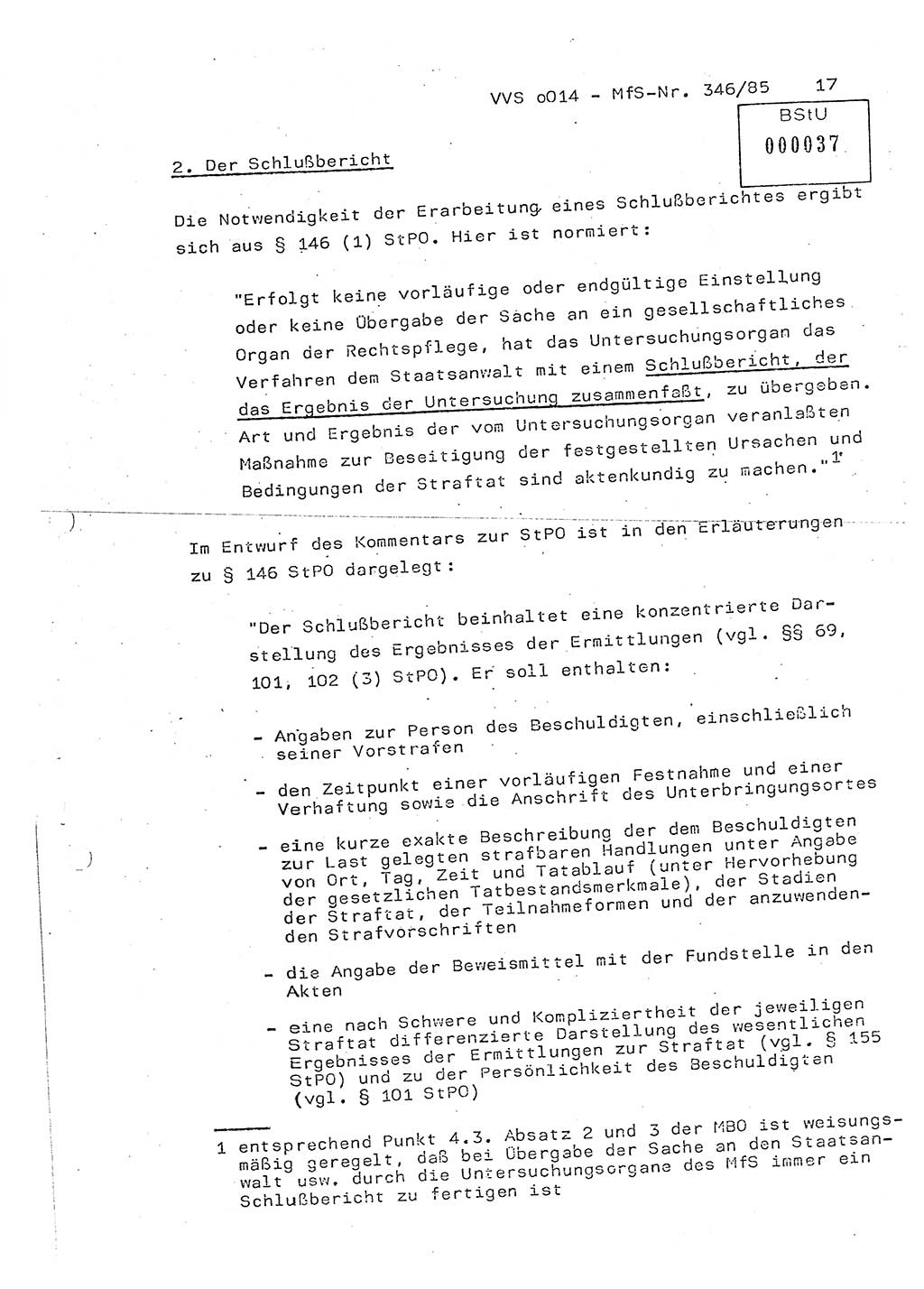 Lektion Ministerium für Staatssicherheit (MfS) [Deutsche Demokratische Republik (DDR)], Hauptabteilung (HA) Ⅸ, Vertrauliche Verschlußsache (VVS) o014-346/85, Berlin 1985, Seite 17 (Lekt. MfS DDR HA Ⅸ VVS o014-346/85 1985, S. 17)