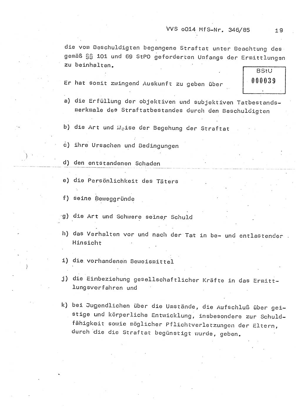 Lektion Ministerium für Staatssicherheit (MfS) [Deutsche Demokratische Republik (DDR)], Hauptabteilung (HA) Ⅸ, Vertrauliche Verschlußsache (VVS) o014-346/85, Berlin 1985, Seite 19 (Lekt. MfS DDR HA Ⅸ VVS o014-346/85 1985, S. 19)