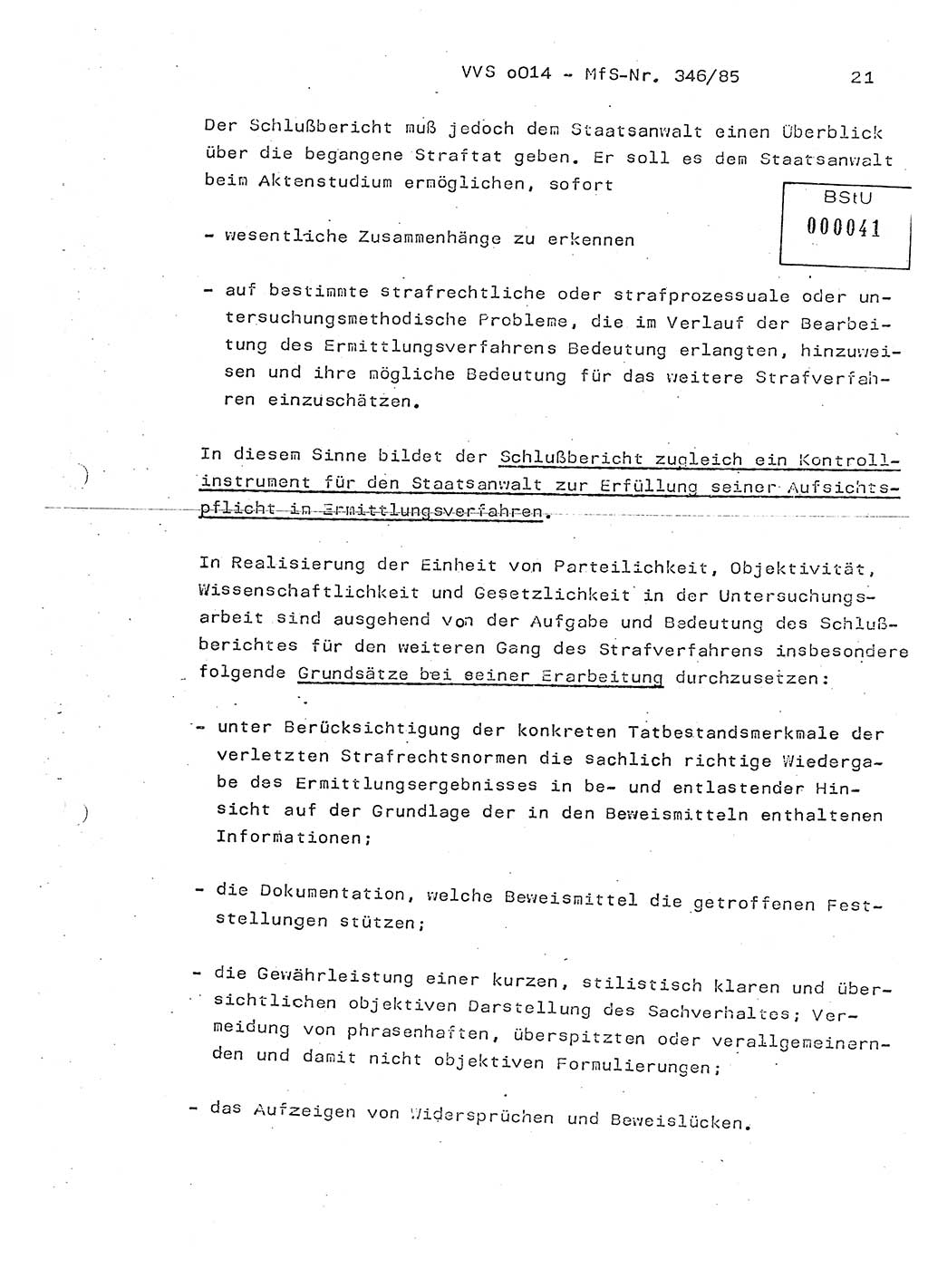 Lektion Ministerium für Staatssicherheit (MfS) [Deutsche Demokratische Republik (DDR)], Hauptabteilung (HA) Ⅸ, Vertrauliche Verschlußsache (VVS) o014-346/85, Berlin 1985, Seite 21 (Lekt. MfS DDR HA Ⅸ VVS o014-346/85 1985, S. 21)