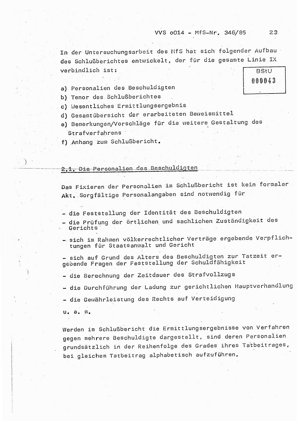 Lektion Ministerium für Staatssicherheit (MfS) [Deutsche Demokratische Republik (DDR)], Hauptabteilung (HA) Ⅸ, Vertrauliche Verschlußsache (VVS) o014-346/85, Berlin 1985, Seite 23 (Lekt. MfS DDR HA Ⅸ VVS o014-346/85 1985, S. 23)