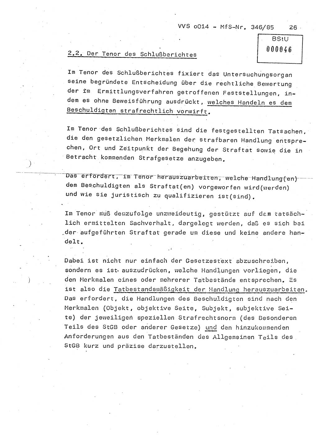 Lektion Ministerium für Staatssicherheit (MfS) [Deutsche Demokratische Republik (DDR)], Hauptabteilung (HA) Ⅸ, Vertrauliche Verschlußsache (VVS) o014-346/85, Berlin 1985, Seite 26 (Lekt. MfS DDR HA Ⅸ VVS o014-346/85 1985, S. 26)