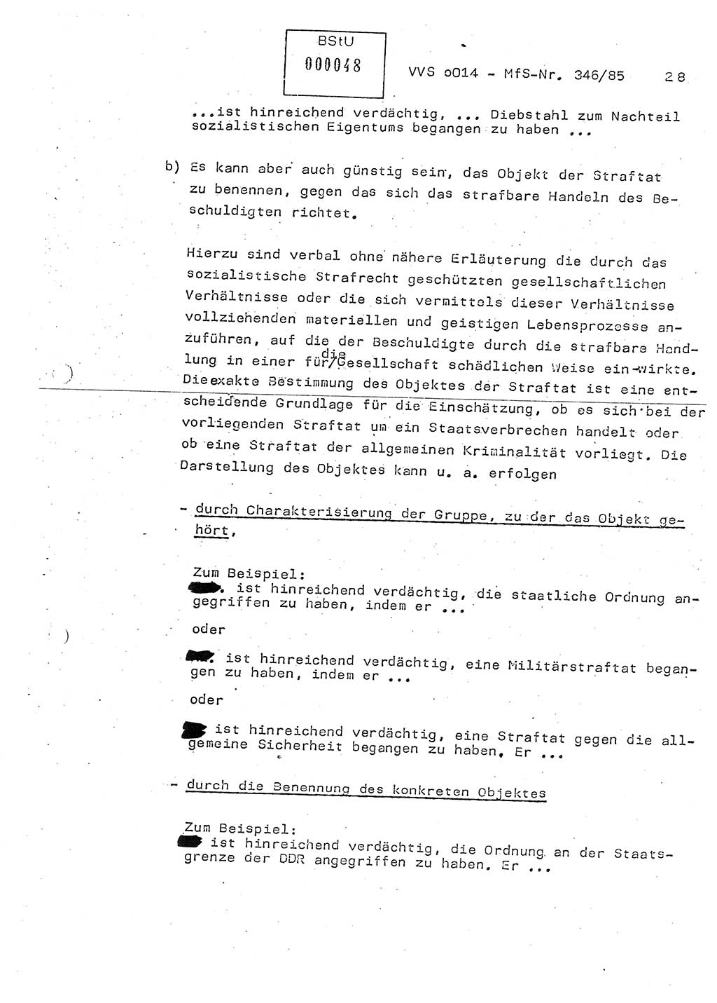 Lektion Ministerium für Staatssicherheit (MfS) [Deutsche Demokratische Republik (DDR)], Hauptabteilung (HA) Ⅸ, Vertrauliche Verschlußsache (VVS) o014-346/85, Berlin 1985, Seite 28 (Lekt. MfS DDR HA Ⅸ VVS o014-346/85 1985, S. 28)