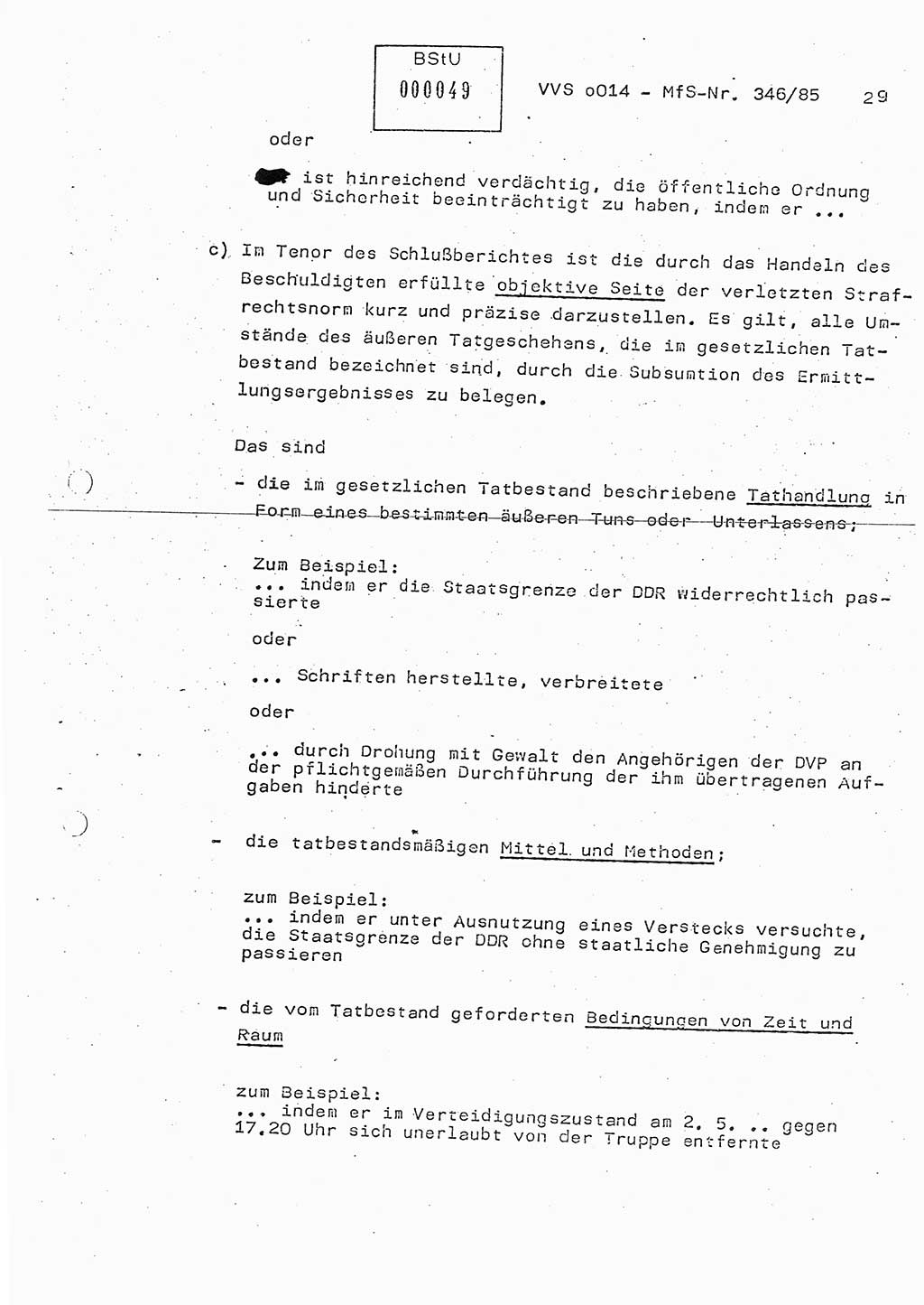 Lektion Ministerium für Staatssicherheit (MfS) [Deutsche Demokratische Republik (DDR)], Hauptabteilung (HA) Ⅸ, Vertrauliche Verschlußsache (VVS) o014-346/85, Berlin 1985, Seite 29 (Lekt. MfS DDR HA Ⅸ VVS o014-346/85 1985, S. 29)