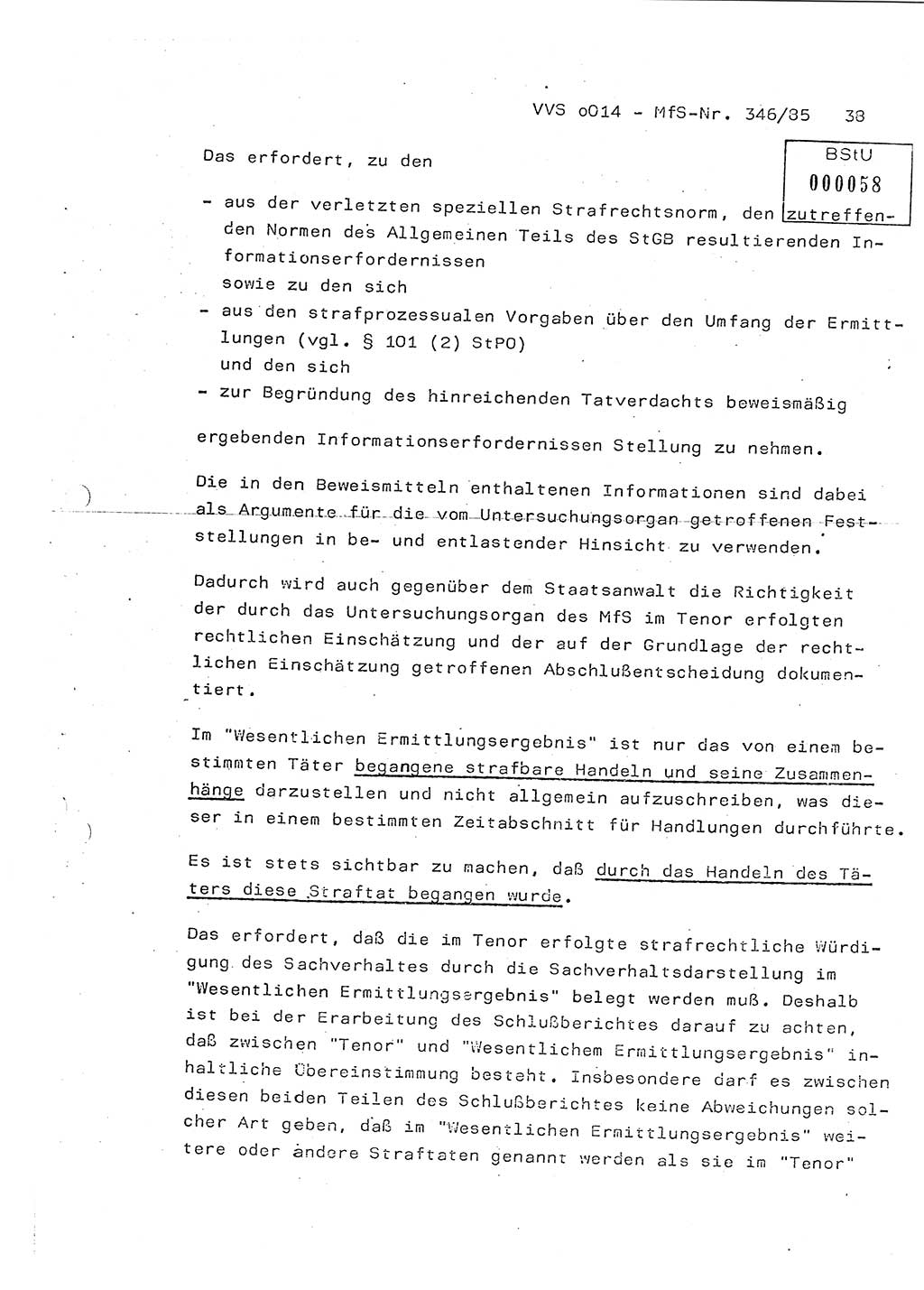 Lektion Ministerium fÃ¼r Staatssicherheit (MfS) [Deutsche Demokratische Republik (DDR)], Hauptabteilung (HA) â…¨, Vertrauliche VerschluÃŸsache (VVS) o014-346/85, Berlin 1985, Seite 38 (Lekt. MfS DDR HA â…¨ VVS o014-346/85 1985, S. 38)