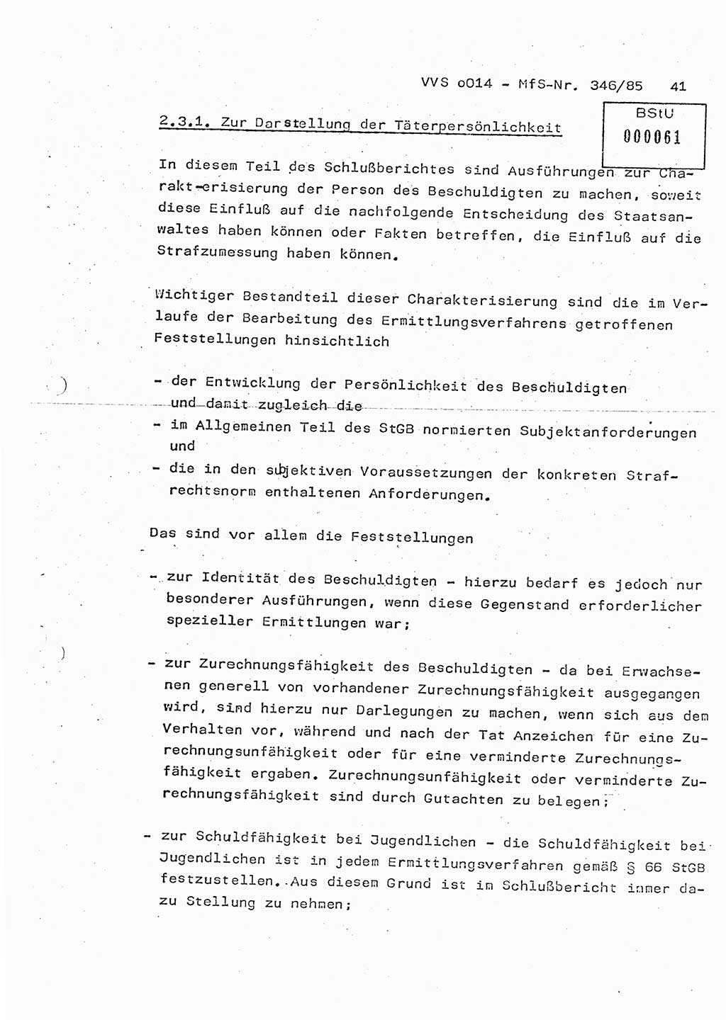 Lektion Ministerium für Staatssicherheit (MfS) [Deutsche Demokratische Republik (DDR)], Hauptabteilung (HA) Ⅸ, Vertrauliche Verschlußsache (VVS) o014-346/85, Berlin 1985, Seite 41 (Lekt. MfS DDR HA Ⅸ VVS o014-346/85 1985, S. 41)