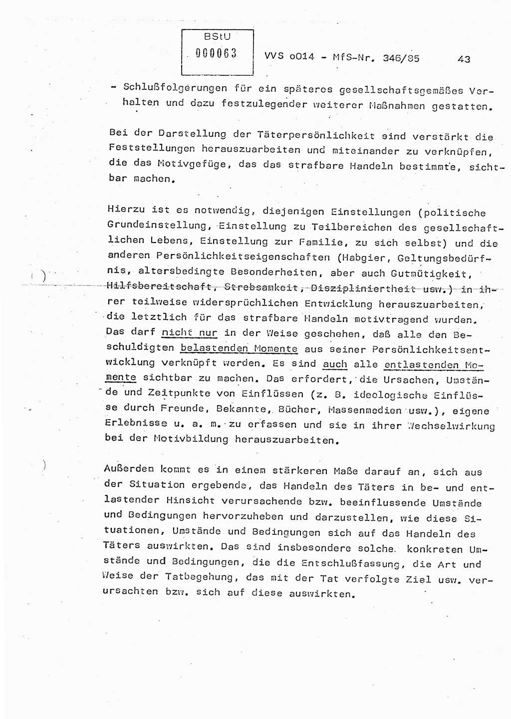 Lektion Ministerium für Staatssicherheit (MfS) [Deutsche Demokratische Republik (DDR)], Hauptabteilung (HA) Ⅸ, Vertrauliche Verschlußsache (VVS) o014-346/85, Berlin 1985, Seite 43 (Lekt. MfS DDR HA Ⅸ VVS o014-346/85 1985, S. 43)