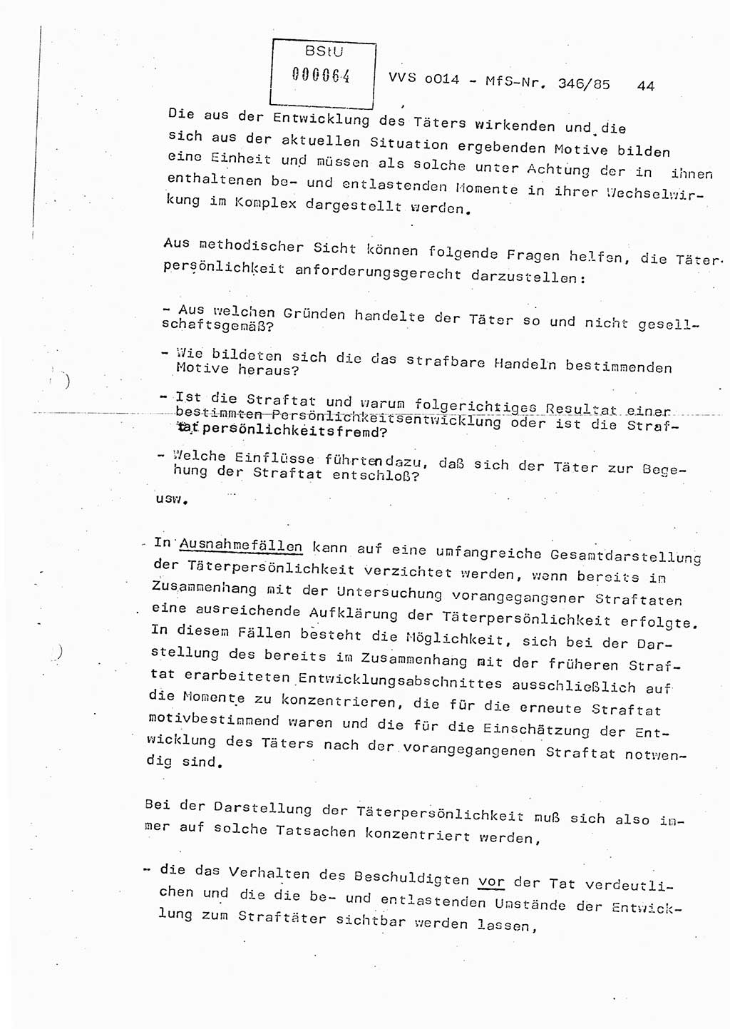 Lektion Ministerium für Staatssicherheit (MfS) [Deutsche Demokratische Republik (DDR)], Hauptabteilung (HA) Ⅸ, Vertrauliche Verschlußsache (VVS) o014-346/85, Berlin 1985, Seite 44 (Lekt. MfS DDR HA Ⅸ VVS o014-346/85 1985, S. 44)