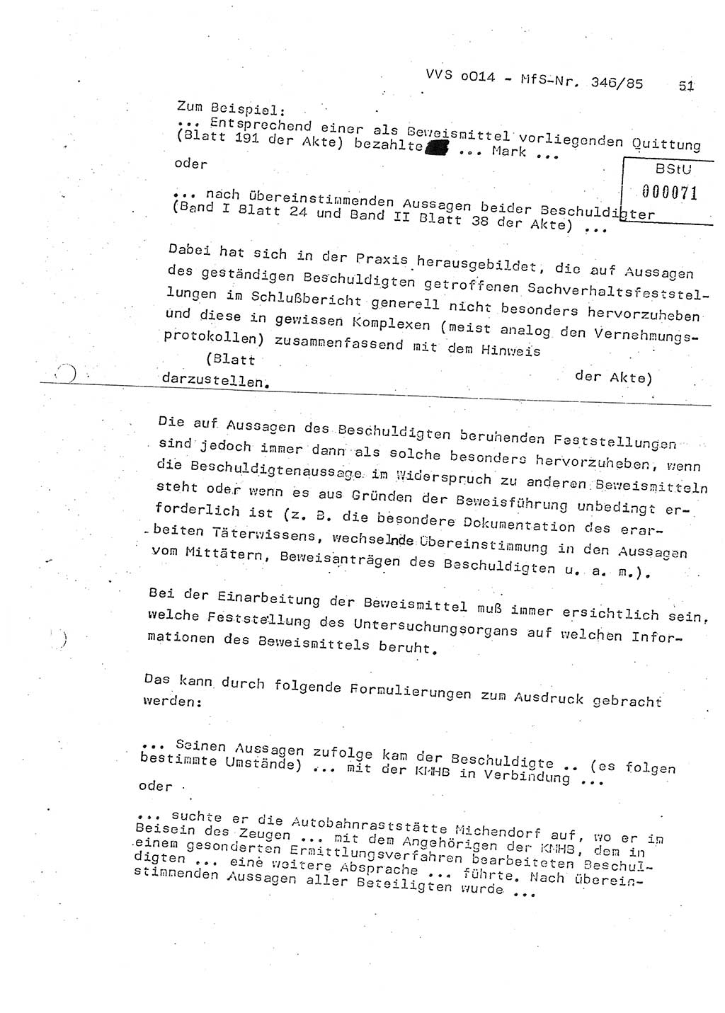 Lektion Ministerium für Staatssicherheit (MfS) [Deutsche Demokratische Republik (DDR)], Hauptabteilung (HA) Ⅸ, Vertrauliche Verschlußsache (VVS) o014-346/85, Berlin 1985, Seite 51 (Lekt. MfS DDR HA Ⅸ VVS o014-346/85 1985, S. 51)