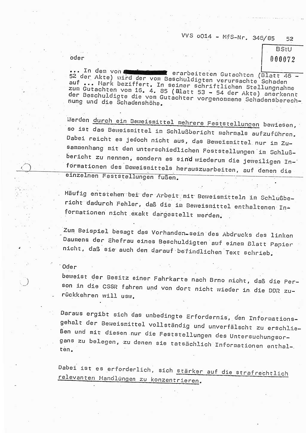 Lektion Ministerium für Staatssicherheit (MfS) [Deutsche Demokratische Republik (DDR)], Hauptabteilung (HA) Ⅸ, Vertrauliche Verschlußsache (VVS) o014-346/85, Berlin 1985, Seite 52 (Lekt. MfS DDR HA Ⅸ VVS o014-346/85 1985, S. 52)