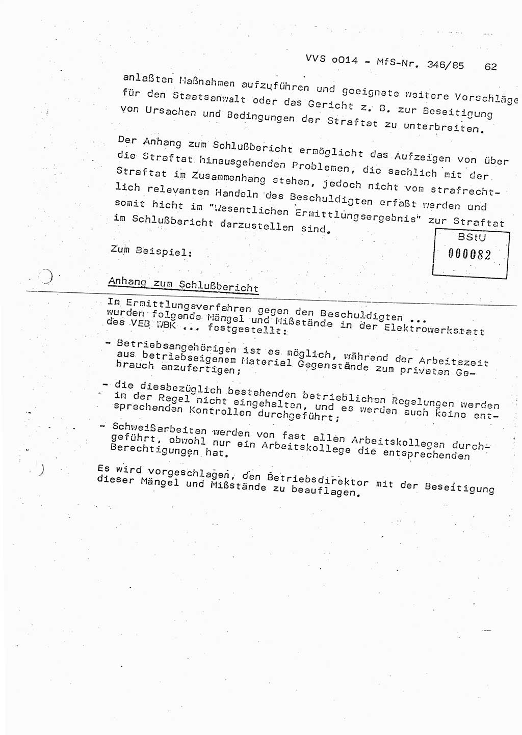 Lektion Ministerium für Staatssicherheit (MfS) [Deutsche Demokratische Republik (DDR)], Hauptabteilung (HA) Ⅸ, Vertrauliche Verschlußsache (VVS) o014-346/85, Berlin 1985, Seite 62 (Lekt. MfS DDR HA Ⅸ VVS o014-346/85 1985, S. 62)