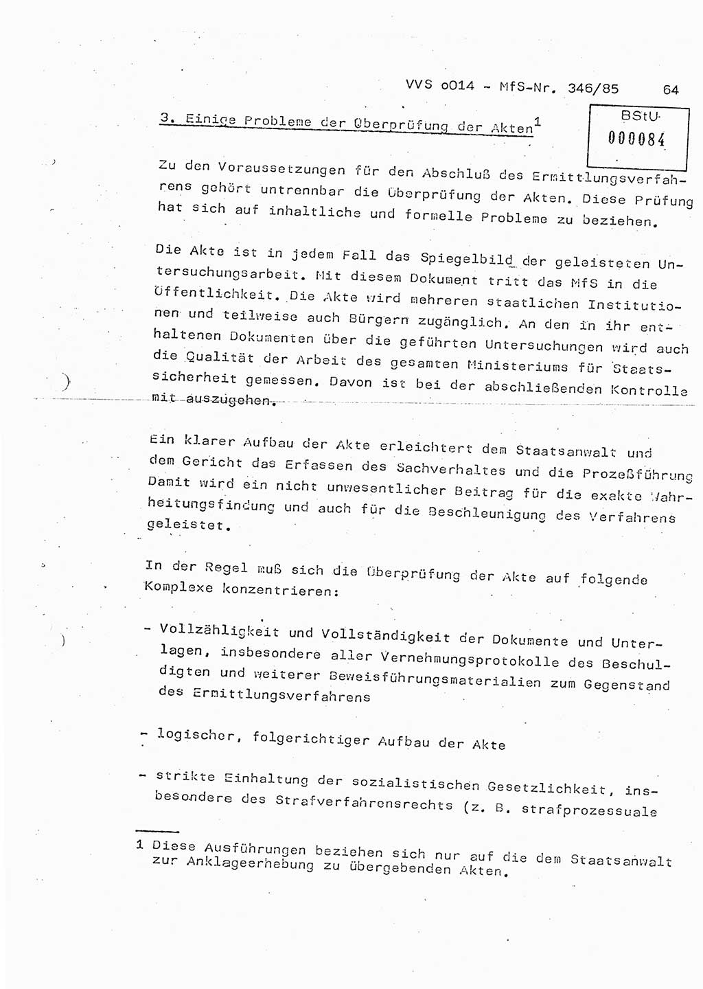 Lektion Ministerium für Staatssicherheit (MfS) [Deutsche Demokratische Republik (DDR)], Hauptabteilung (HA) Ⅸ, Vertrauliche Verschlußsache (VVS) o014-346/85, Berlin 1985, Seite 64 (Lekt. MfS DDR HA Ⅸ VVS o014-346/85 1985, S. 64)