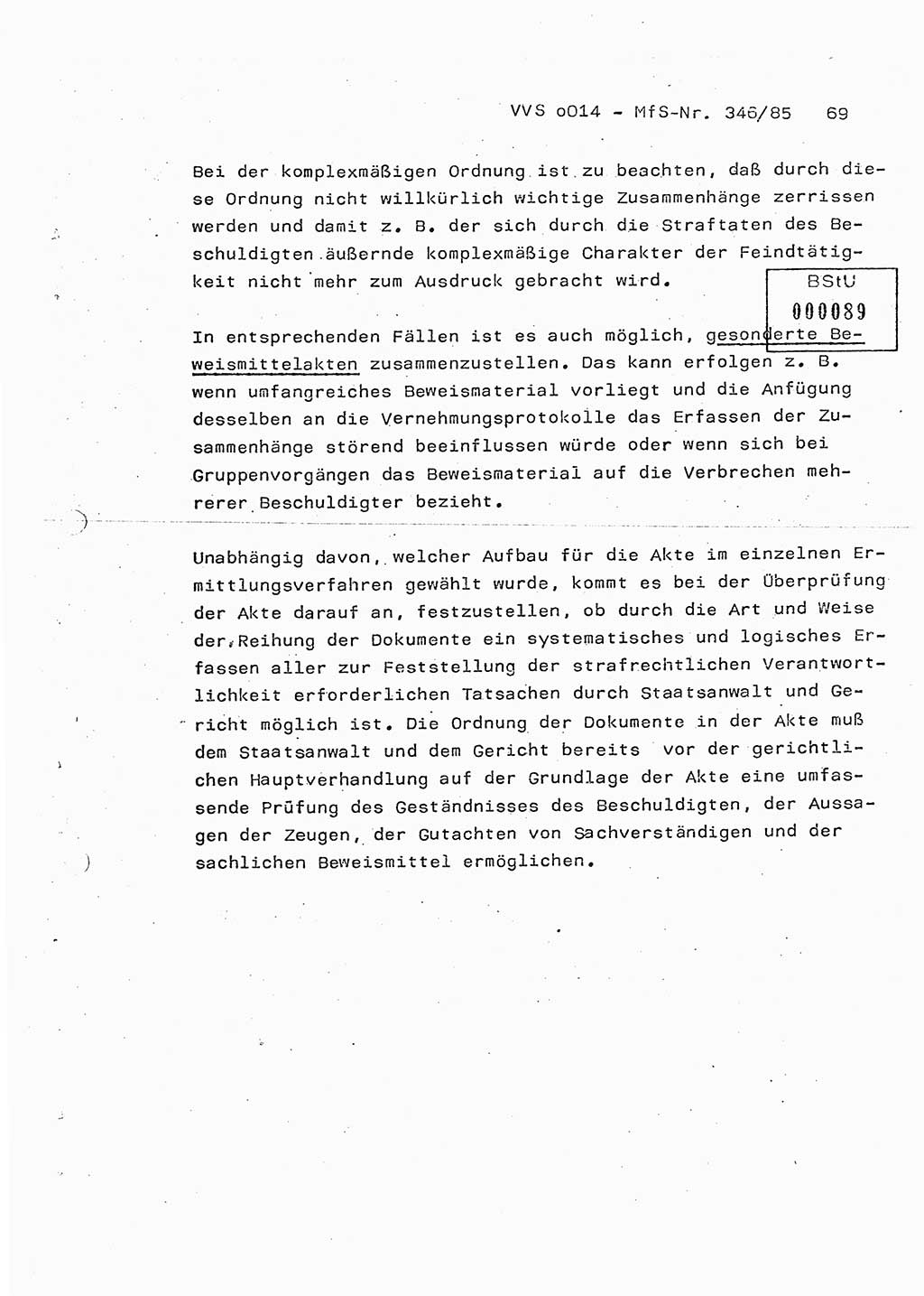 Lektion Ministerium für Staatssicherheit (MfS) [Deutsche Demokratische Republik (DDR)], Hauptabteilung (HA) Ⅸ, Vertrauliche Verschlußsache (VVS) o014-346/85, Berlin 1985, Seite 69 (Lekt. MfS DDR HA Ⅸ VVS o014-346/85 1985, S. 69)