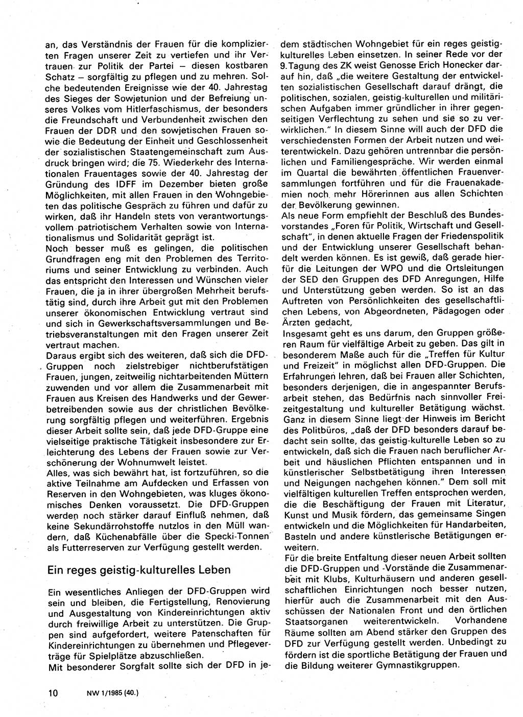 Neuer Weg (NW), Organ des Zentralkomitees (ZK) der SED (Sozialistische Einheitspartei Deutschlands) für Fragen des Parteilebens, 40. Jahrgang [Deutsche Demokratische Republik (DDR)] 1985, Seite 10 (NW ZK SED DDR 1985, S. 10)