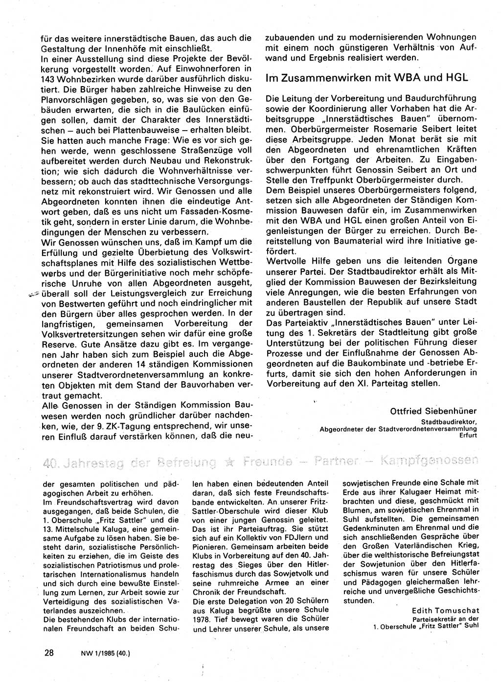 Neuer Weg (NW), Organ des Zentralkomitees (ZK) der SED (Sozialistische Einheitspartei Deutschlands) für Fragen des Parteilebens, 40. Jahrgang [Deutsche Demokratische Republik (DDR)] 1985, Seite 28 (NW ZK SED DDR 1985, S. 28)