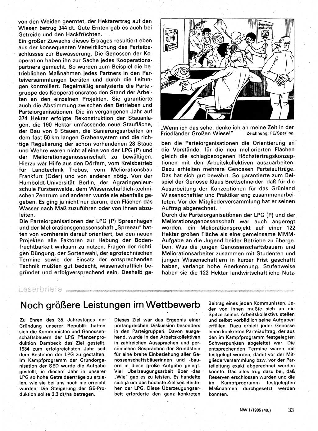 Neuer Weg (NW), Organ des Zentralkomitees (ZK) der SED (Sozialistische Einheitspartei Deutschlands) für Fragen des Parteilebens, 40. Jahrgang [Deutsche Demokratische Republik (DDR)] 1985, Seite 33 (NW ZK SED DDR 1985, S. 33)