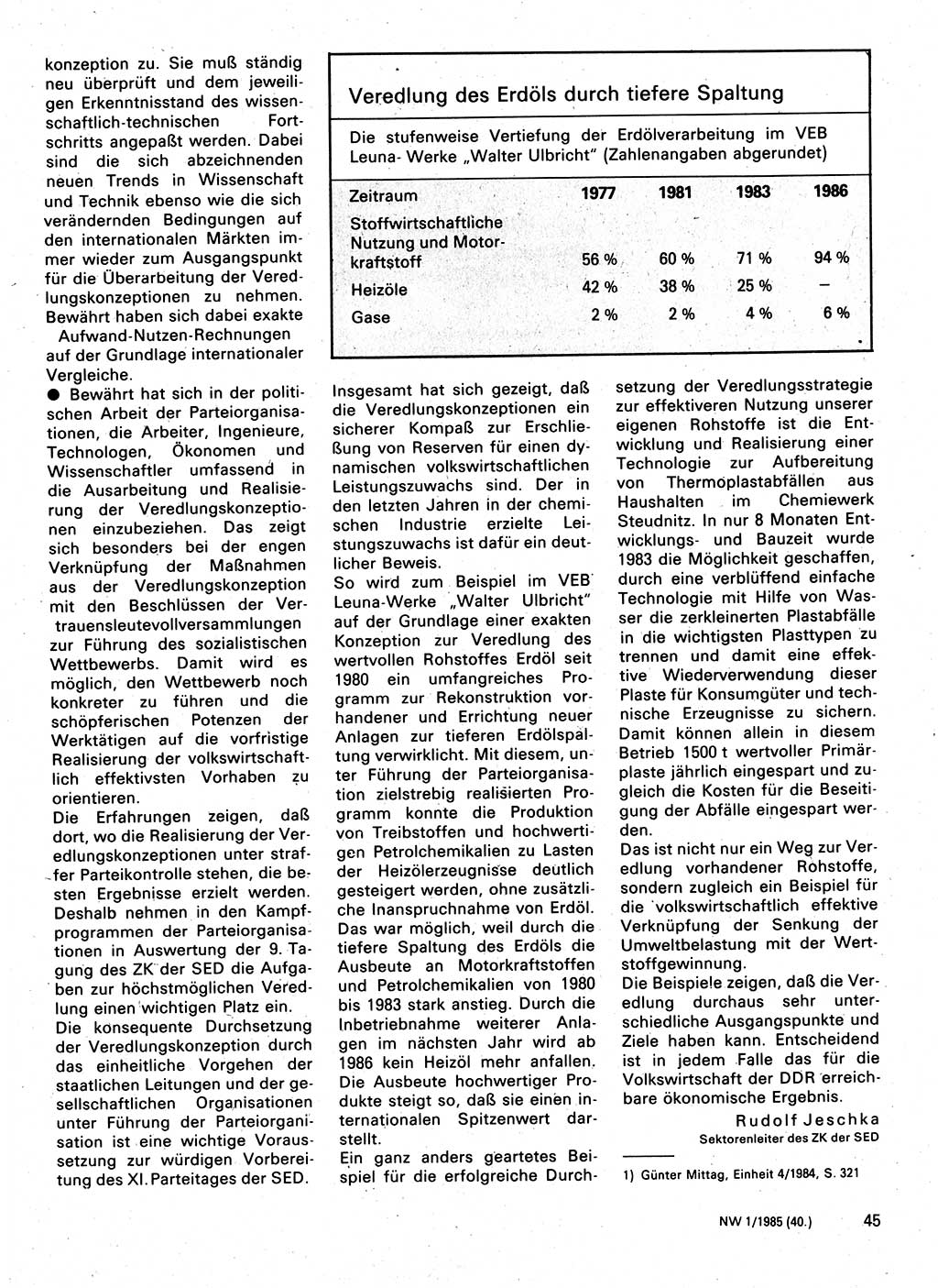 Neuer Weg (NW), Organ des Zentralkomitees (ZK) der SED (Sozialistische Einheitspartei Deutschlands) für Fragen des Parteilebens, 40. Jahrgang [Deutsche Demokratische Republik (DDR)] 1985, Seite 45 (NW ZK SED DDR 1985, S. 45)