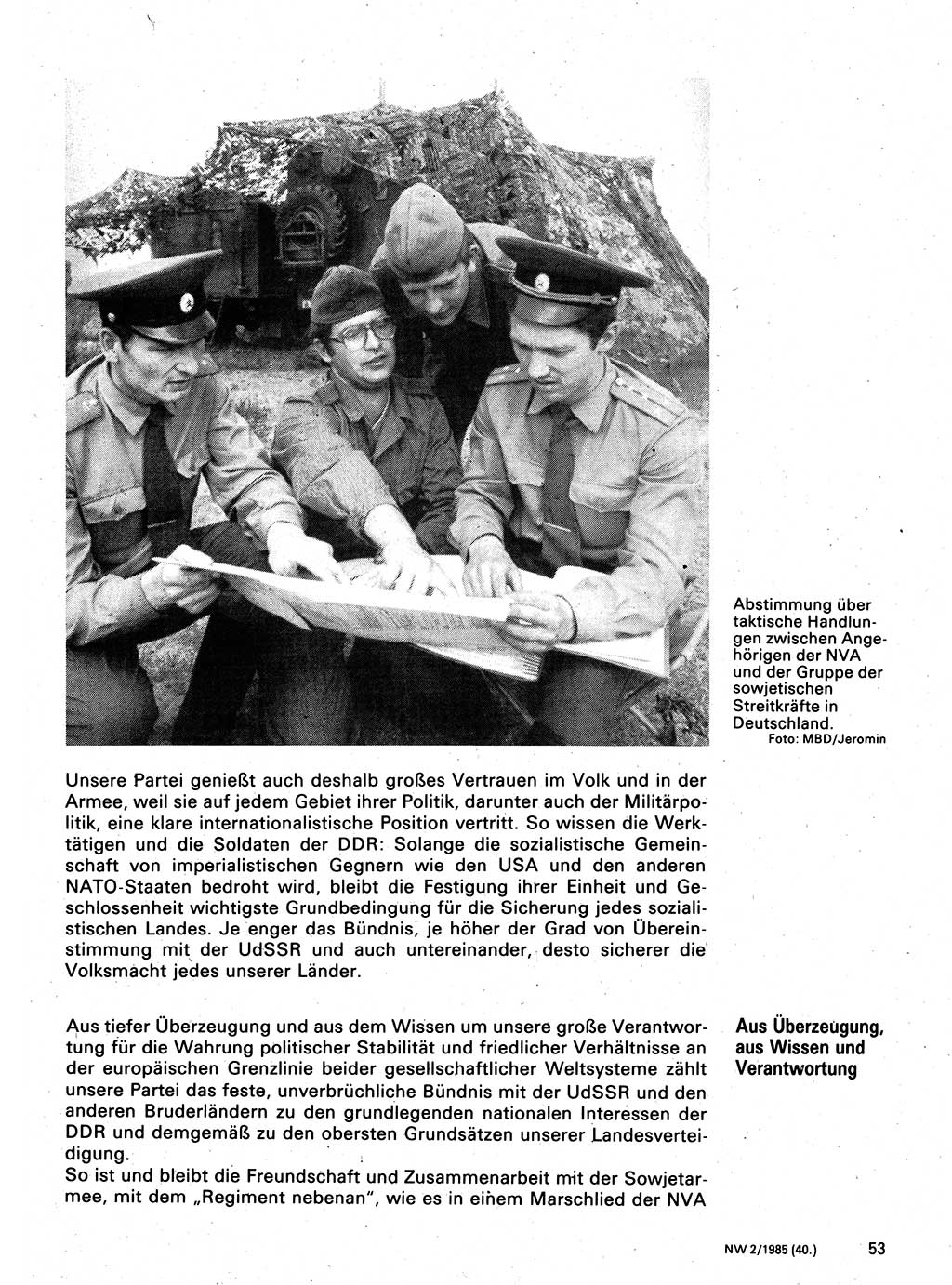 Neuer Weg (NW), Organ des Zentralkomitees (ZK) der SED (Sozialistische Einheitspartei Deutschlands) für Fragen des Parteilebens, 40. Jahrgang [Deutsche Demokratische Republik (DDR)] 1985, Seite 53 (NW ZK SED DDR 1985, S. 53)