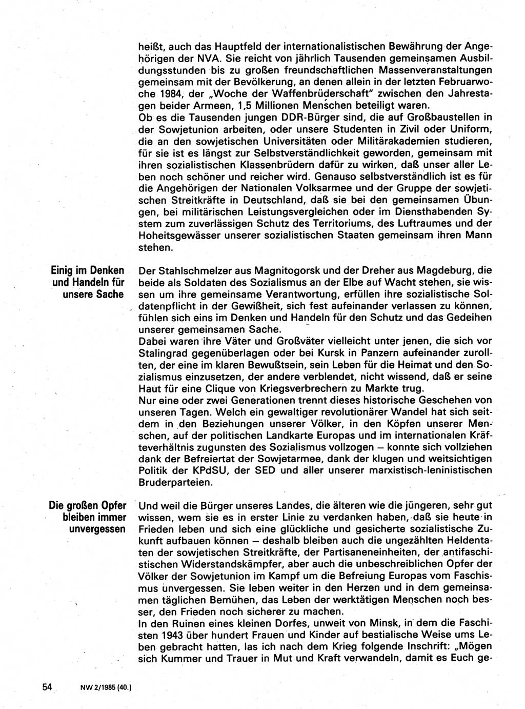 Neuer Weg (NW), Organ des Zentralkomitees (ZK) der SED (Sozialistische Einheitspartei Deutschlands) für Fragen des Parteilebens, 40. Jahrgang [Deutsche Demokratische Republik (DDR)] 1985, Seite 54 (NW ZK SED DDR 1985, S. 54)
