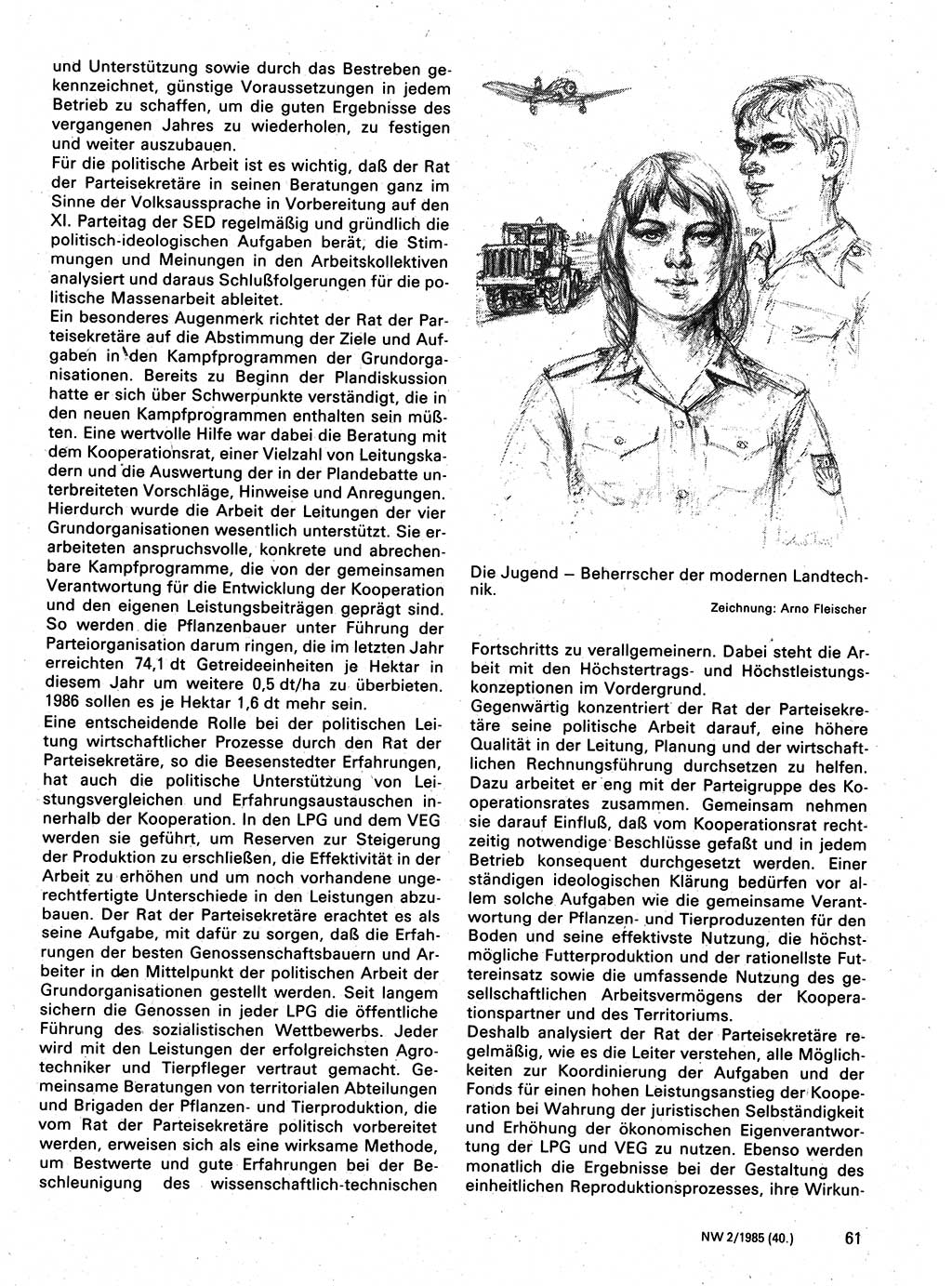 Neuer Weg (NW), Organ des Zentralkomitees (ZK) der SED (Sozialistische Einheitspartei Deutschlands) für Fragen des Parteilebens, 40. Jahrgang [Deutsche Demokratische Republik (DDR)] 1985, Seite 61 (NW ZK SED DDR 1985, S. 61)