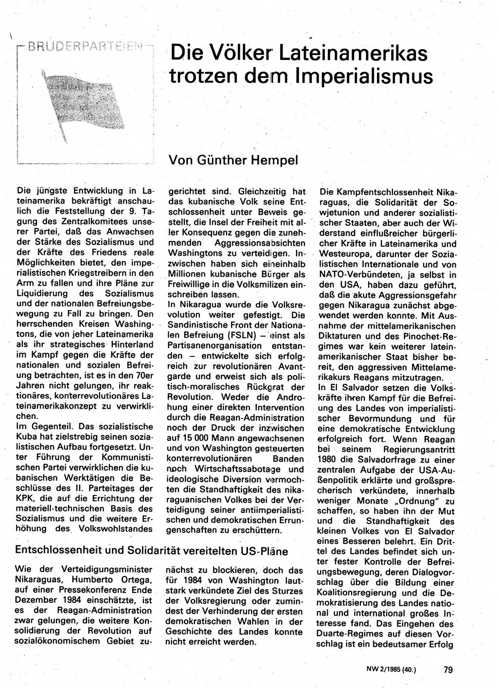 Neuer Weg (NW), Organ des Zentralkomitees (ZK) der SED (Sozialistische Einheitspartei Deutschlands) für Fragen des Parteilebens, 40. Jahrgang [Deutsche Demokratische Republik (DDR)] 1985, Seite 79 (NW ZK SED DDR 1985, S. 79)