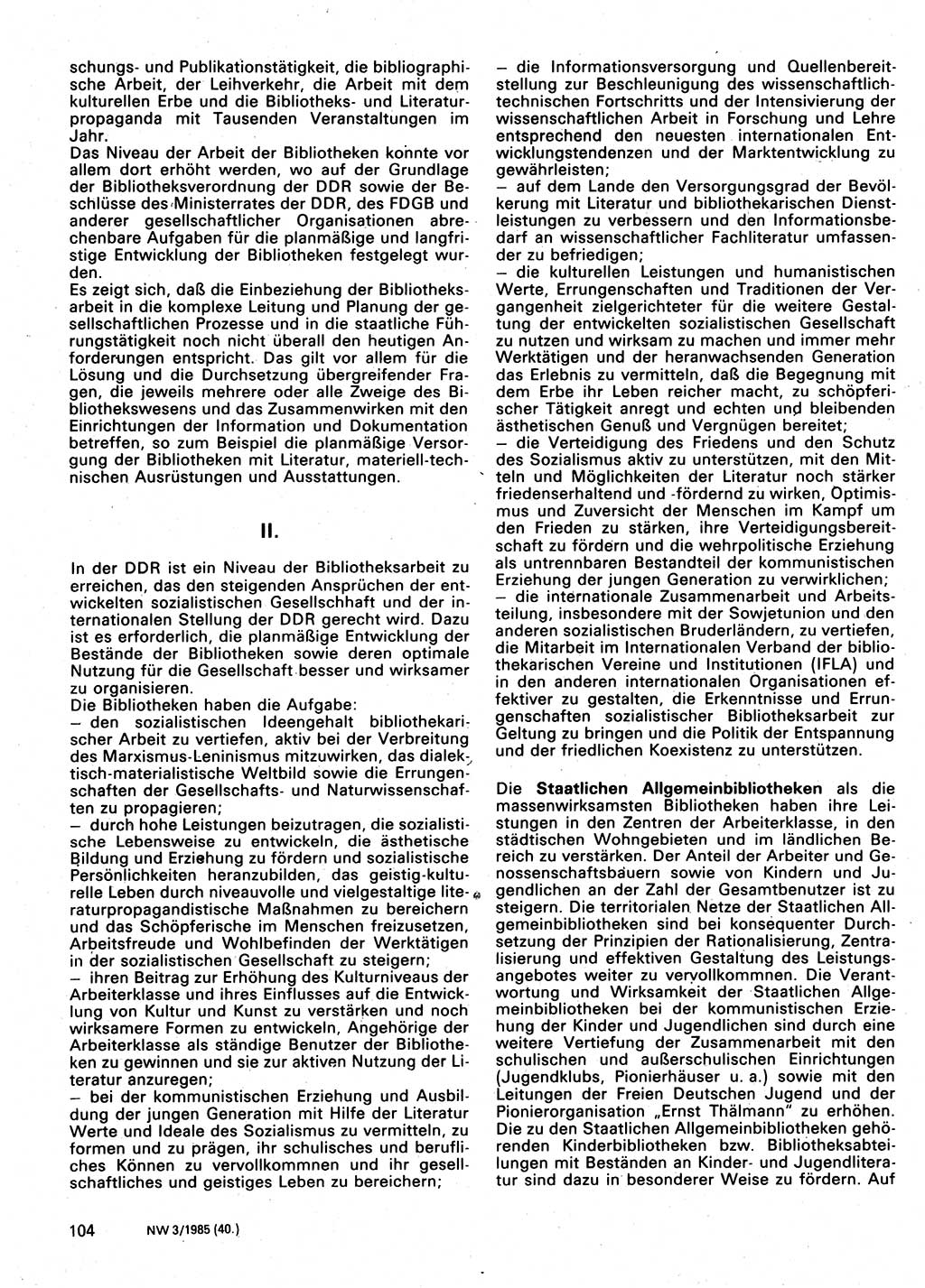 Neuer Weg (NW), Organ des Zentralkomitees (ZK) der SED (Sozialistische Einheitspartei Deutschlands) für Fragen des Parteilebens, 40. Jahrgang [Deutsche Demokratische Republik (DDR)] 1985, Seite 104 (NW ZK SED DDR 1985, S. 104)