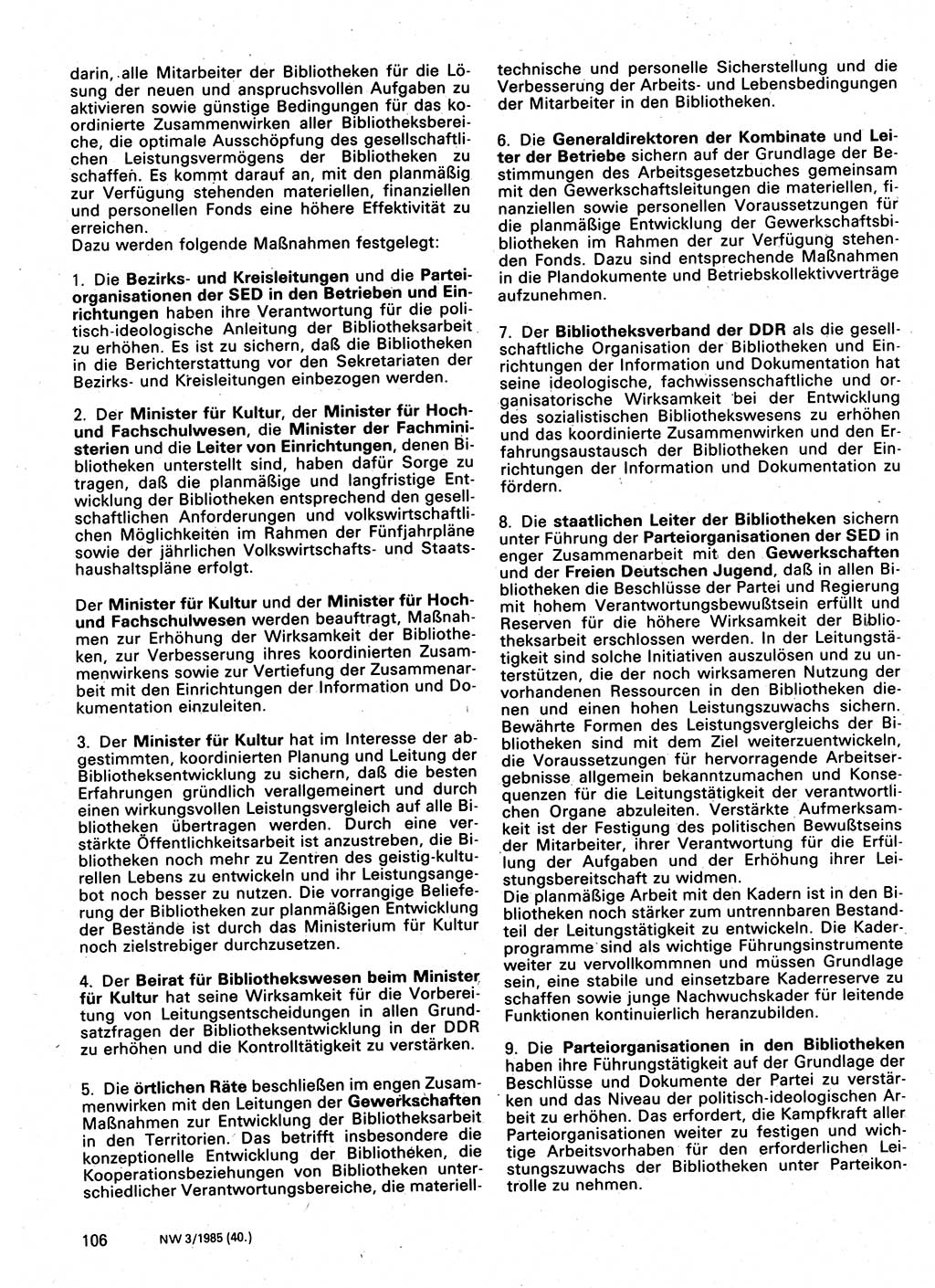 Neuer Weg (NW), Organ des Zentralkomitees (ZK) der SED (Sozialistische Einheitspartei Deutschlands) für Fragen des Parteilebens, 40. Jahrgang [Deutsche Demokratische Republik (DDR)] 1985, Seite 106 (NW ZK SED DDR 1985, S. 106)