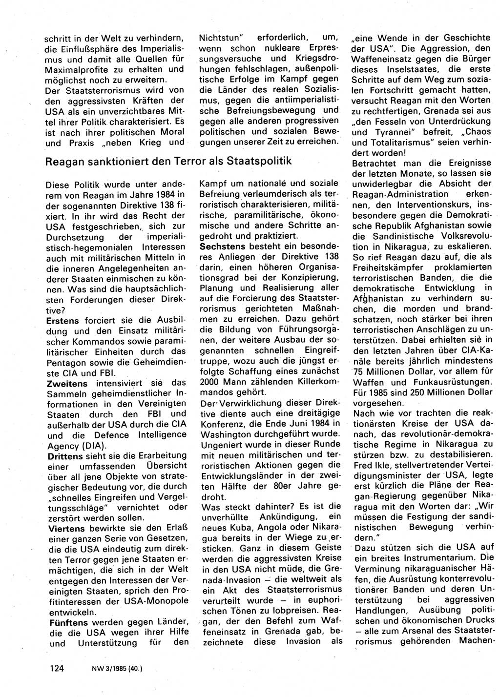 Neuer Weg (NW), Organ des Zentralkomitees (ZK) der SED (Sozialistische Einheitspartei Deutschlands) für Fragen des Parteilebens, 40. Jahrgang [Deutsche Demokratische Republik (DDR)] 1985, Seite 124 (NW ZK SED DDR 1985, S. 124)