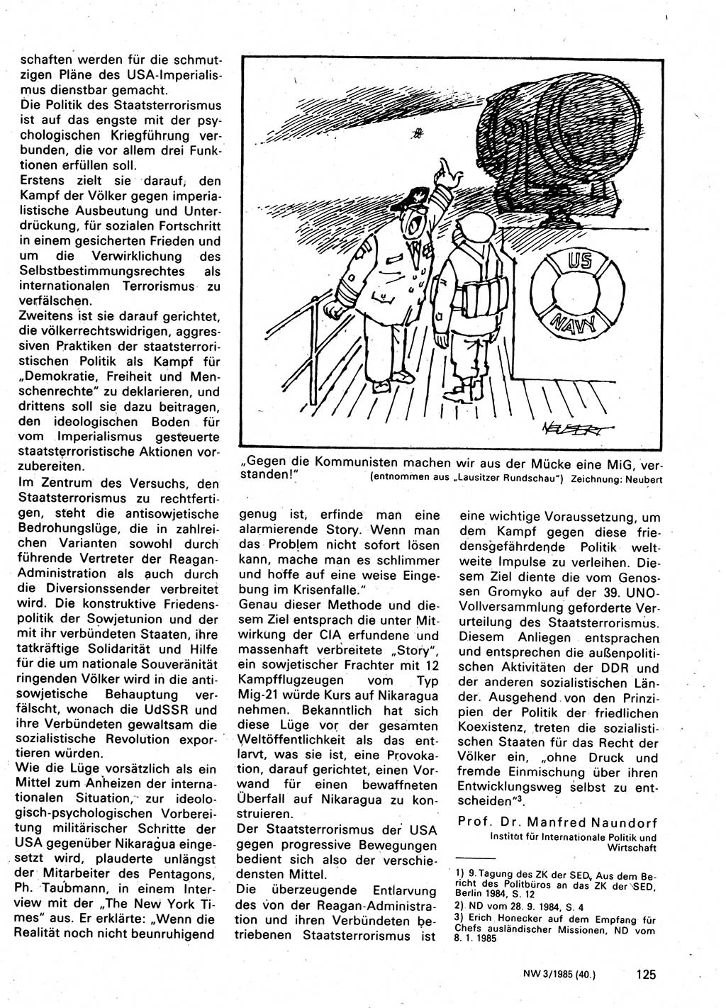 Neuer Weg (NW), Organ des Zentralkomitees (ZK) der SED (Sozialistische Einheitspartei Deutschlands) für Fragen des Parteilebens, 40. Jahrgang [Deutsche Demokratische Republik (DDR)] 1985, Seite 125 (NW ZK SED DDR 1985, S. 125)