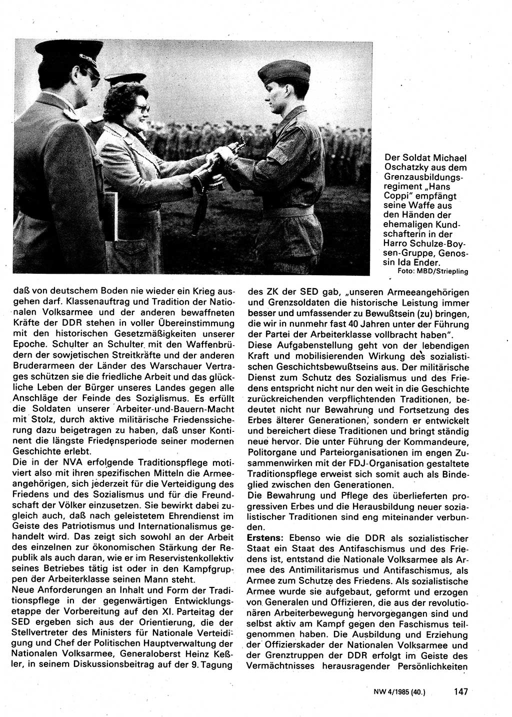 Neuer Weg (NW), Organ des Zentralkomitees (ZK) der SED (Sozialistische Einheitspartei Deutschlands) für Fragen des Parteilebens, 40. Jahrgang [Deutsche Demokratische Republik (DDR)] 1985, Seite 147 (NW ZK SED DDR 1985, S. 147)