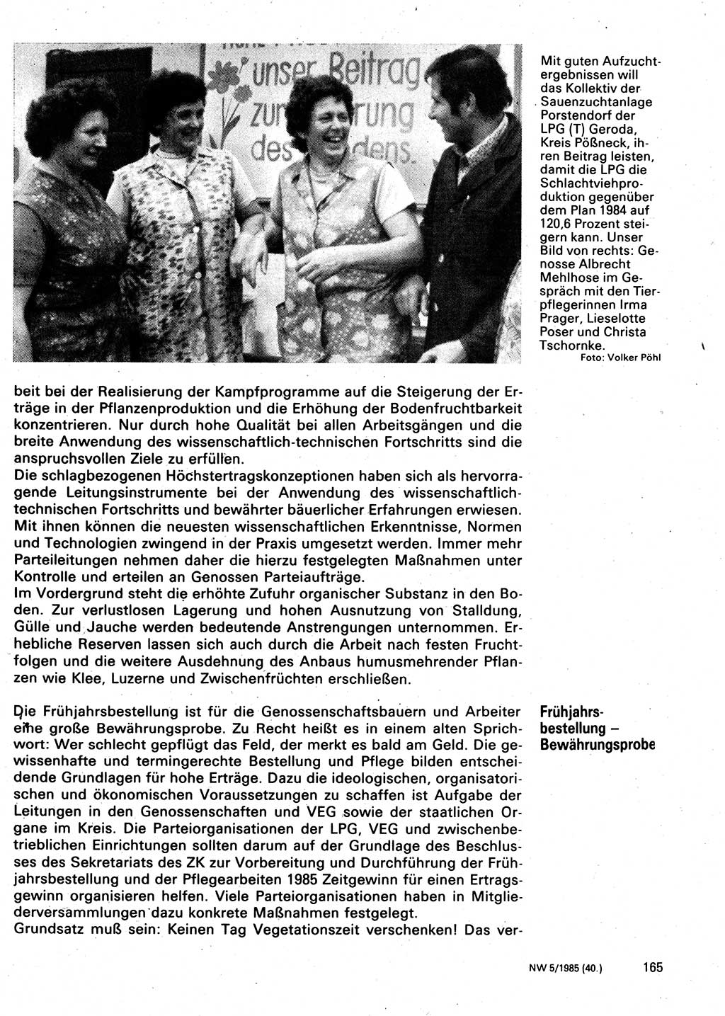 Neuer Weg (NW), Organ des Zentralkomitees (ZK) der SED (Sozialistische Einheitspartei Deutschlands) für Fragen des Parteilebens, 40. Jahrgang [Deutsche Demokratische Republik (DDR)] 1985, Seite 165 (NW ZK SED DDR 1985, S. 165)