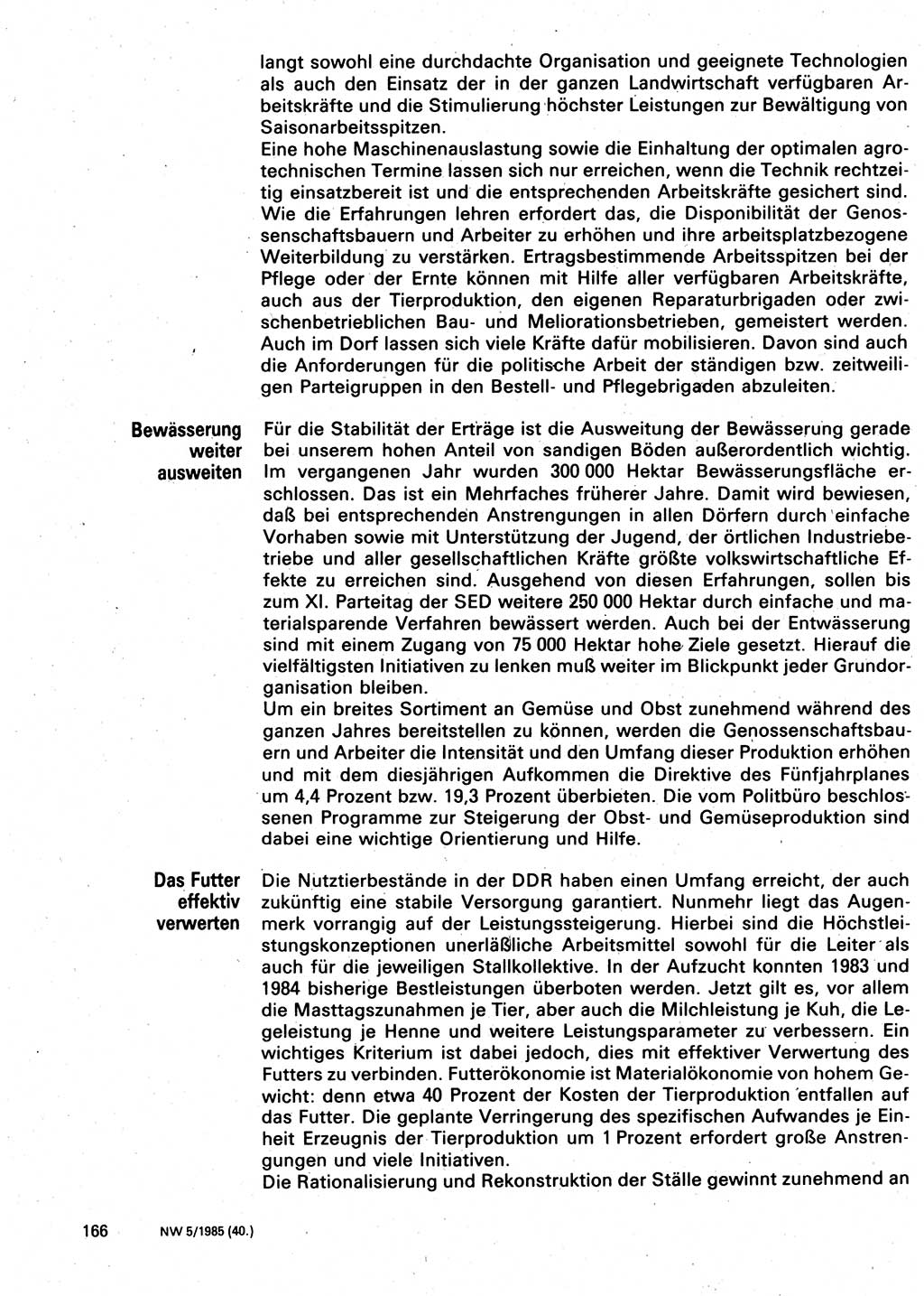 Neuer Weg (NW), Organ des Zentralkomitees (ZK) der SED (Sozialistische Einheitspartei Deutschlands) für Fragen des Parteilebens, 40. Jahrgang [Deutsche Demokratische Republik (DDR)] 1985, Seite 166 (NW ZK SED DDR 1985, S. 166)