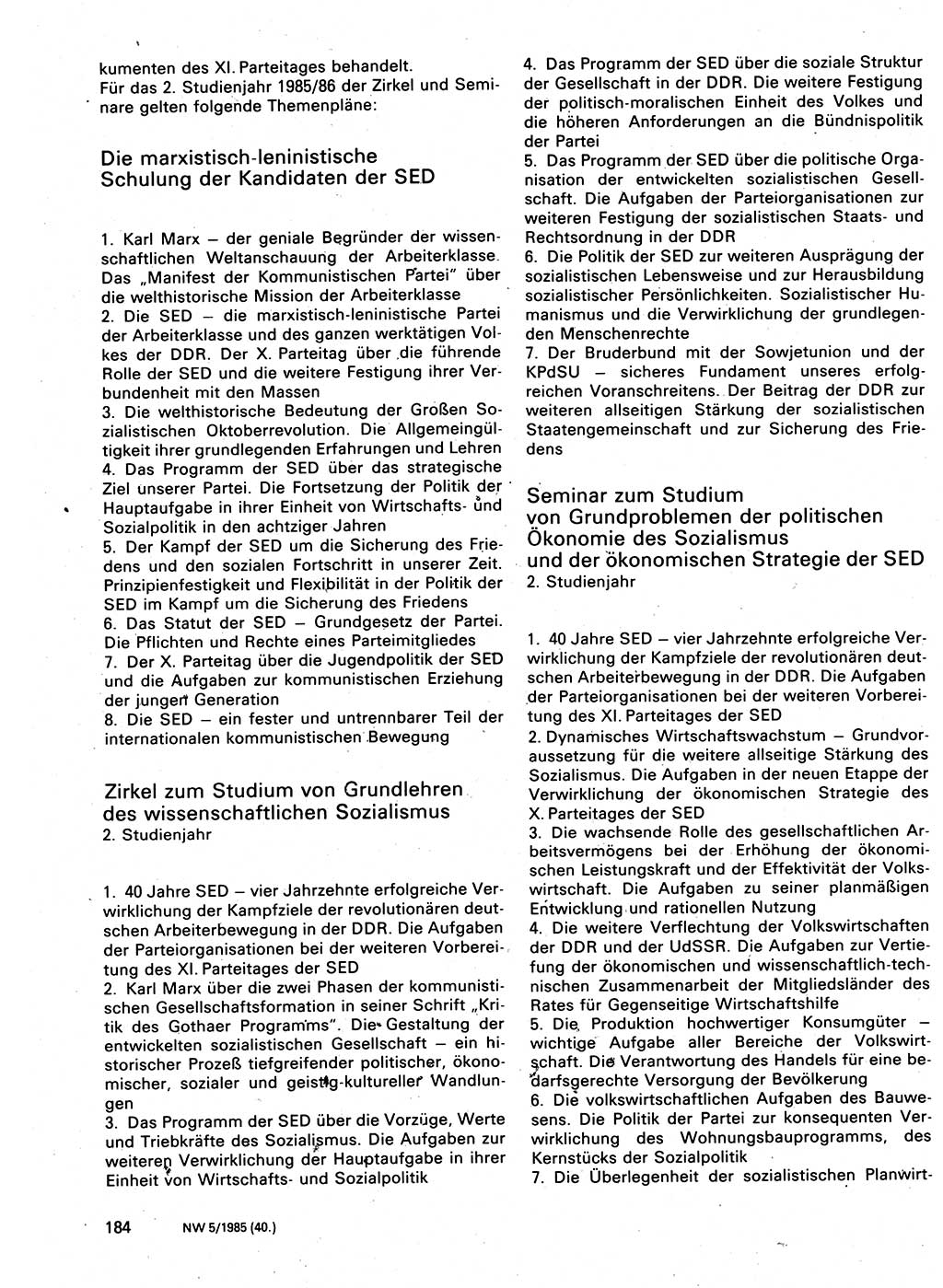 Neuer Weg (NW), Organ des Zentralkomitees (ZK) der SED (Sozialistische Einheitspartei Deutschlands) für Fragen des Parteilebens, 40. Jahrgang [Deutsche Demokratische Republik (DDR)] 1985, Seite 184 (NW ZK SED DDR 1985, S. 184)