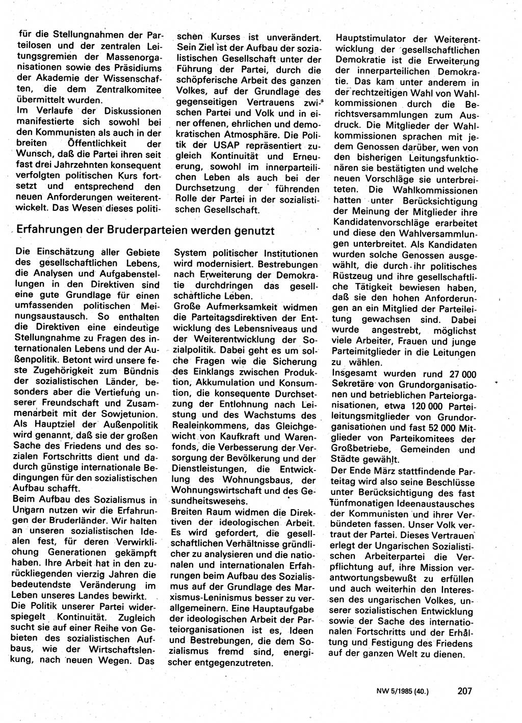 Neuer Weg (NW), Organ des Zentralkomitees (ZK) der SED (Sozialistische Einheitspartei Deutschlands) für Fragen des Parteilebens, 40. Jahrgang [Deutsche Demokratische Republik (DDR)] 1985, Seite 207 (NW ZK SED DDR 1985, S. 207)