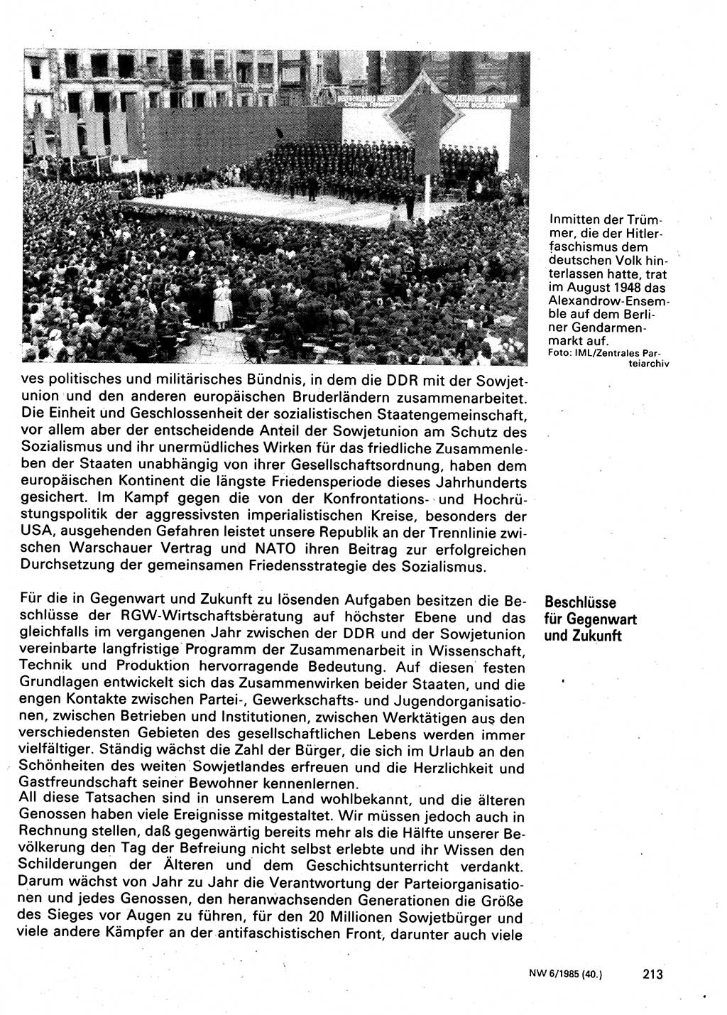 Neuer Weg (NW), Organ des Zentralkomitees (ZK) der SED (Sozialistische Einheitspartei Deutschlands) für Fragen des Parteilebens, 40. Jahrgang [Deutsche Demokratische Republik (DDR)] 1985, Seite 213 (NW ZK SED DDR 1985, S. 213)