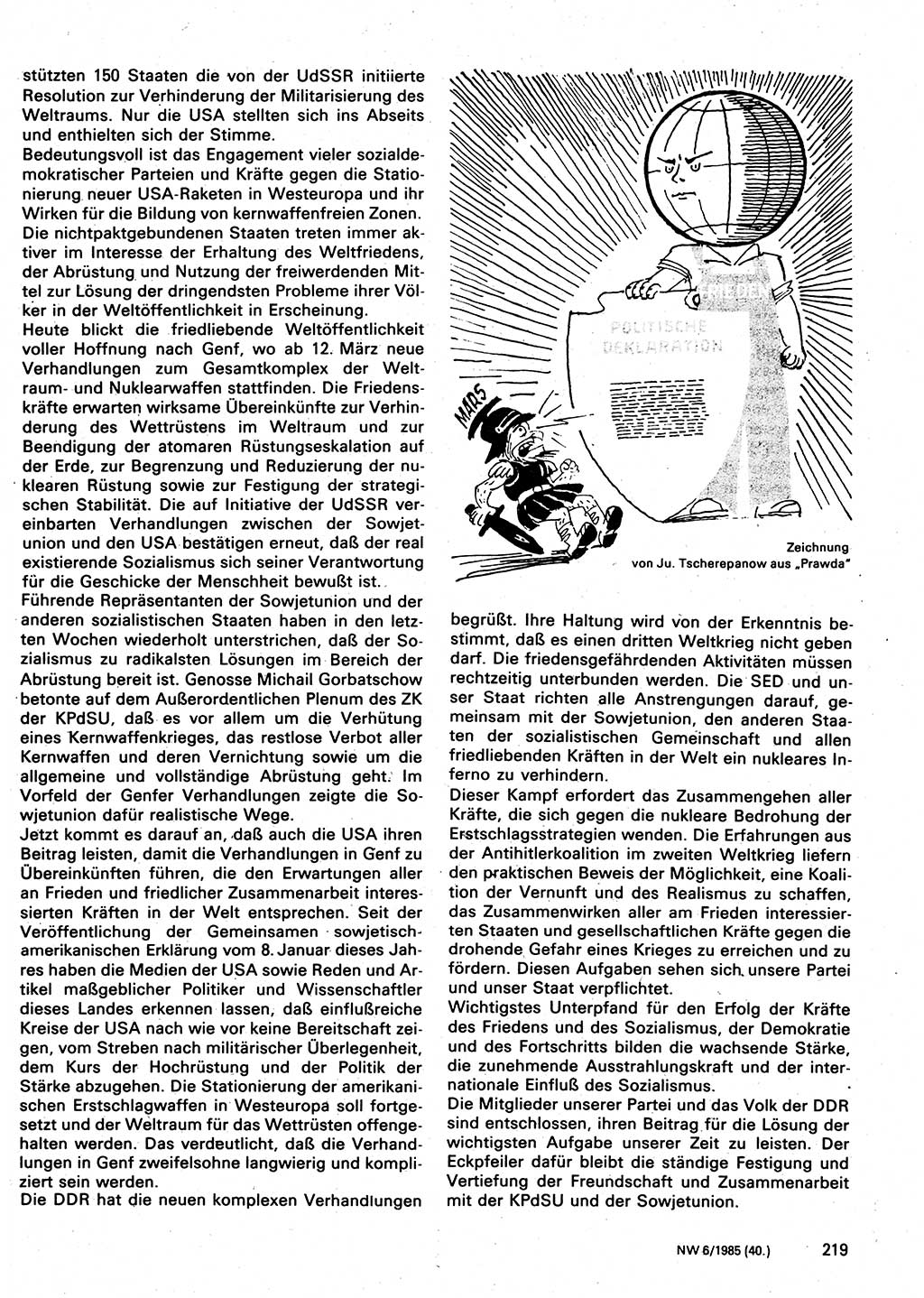 Neuer Weg (NW), Organ des Zentralkomitees (ZK) der SED (Sozialistische Einheitspartei Deutschlands) für Fragen des Parteilebens, 40. Jahrgang [Deutsche Demokratische Republik (DDR)] 1985, Seite 219 (NW ZK SED DDR 1985, S. 219)