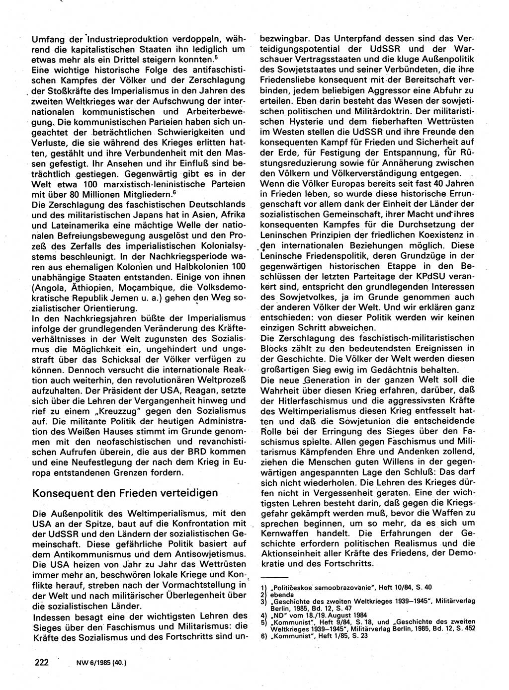 Neuer Weg (NW), Organ des Zentralkomitees (ZK) der SED (Sozialistische Einheitspartei Deutschlands) für Fragen des Parteilebens, 40. Jahrgang [Deutsche Demokratische Republik (DDR)] 1985, Seite 222 (NW ZK SED DDR 1985, S. 222)