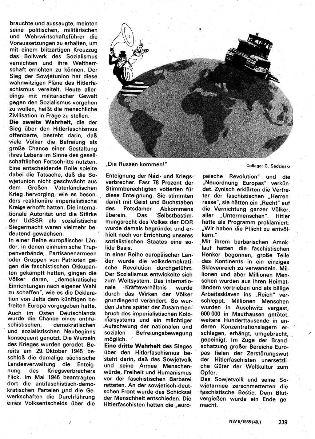 Neuer Weg (NW), Organ des Zentralkomitees (ZK) der SED (Sozialistische Einheitspartei Deutschlands) für Fragen des Parteilebens, 40. Jahrgang [Deutsche Demokratische Republik (DDR)] 1985, Seite 239 (NW ZK SED DDR 1985, S. 239)