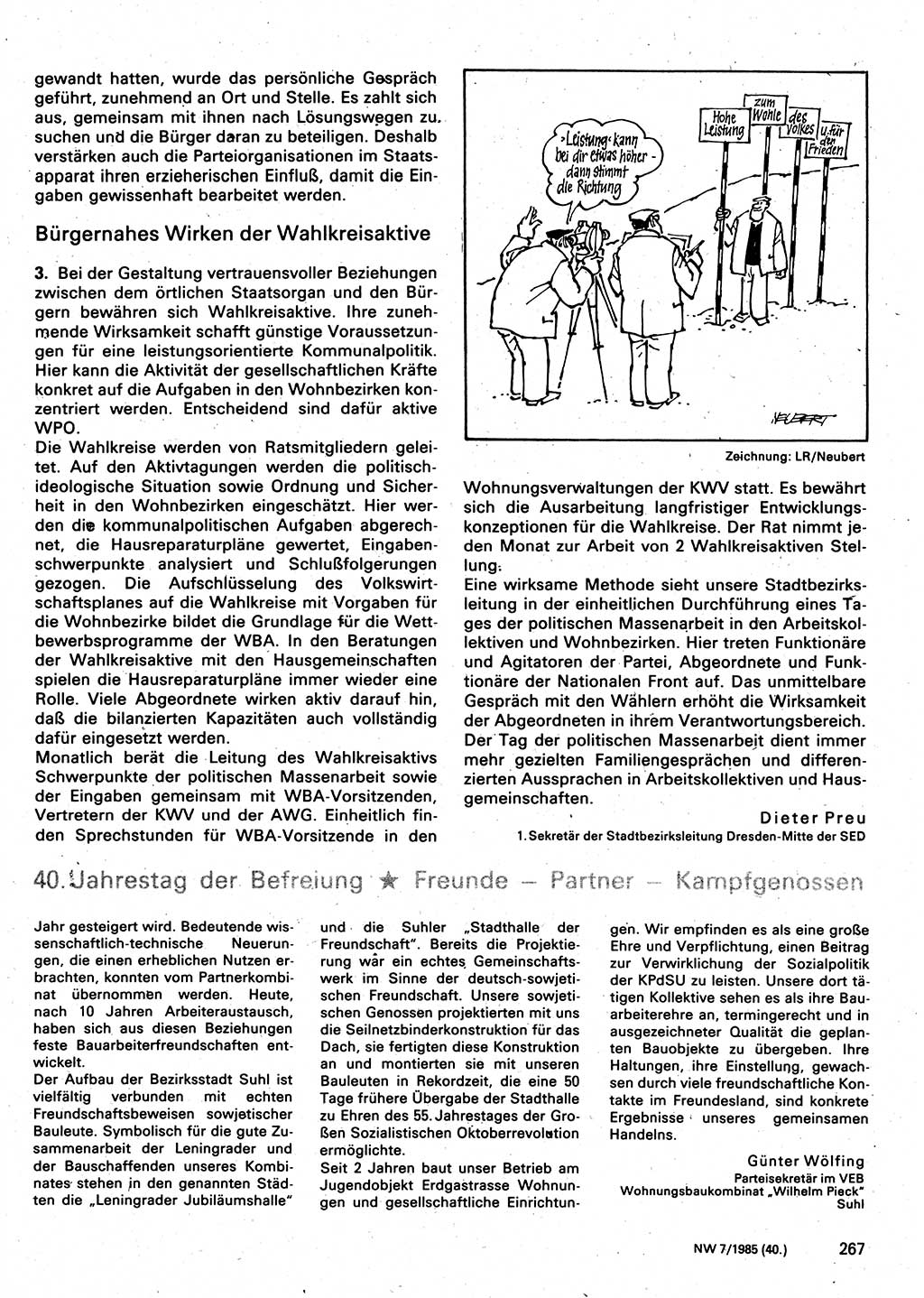 Neuer Weg (NW), Organ des Zentralkomitees (ZK) der SED (Sozialistische Einheitspartei Deutschlands) für Fragen des Parteilebens, 40. Jahrgang [Deutsche Demokratische Republik (DDR)] 1985, Seite 267 (NW ZK SED DDR 1985, S. 267)