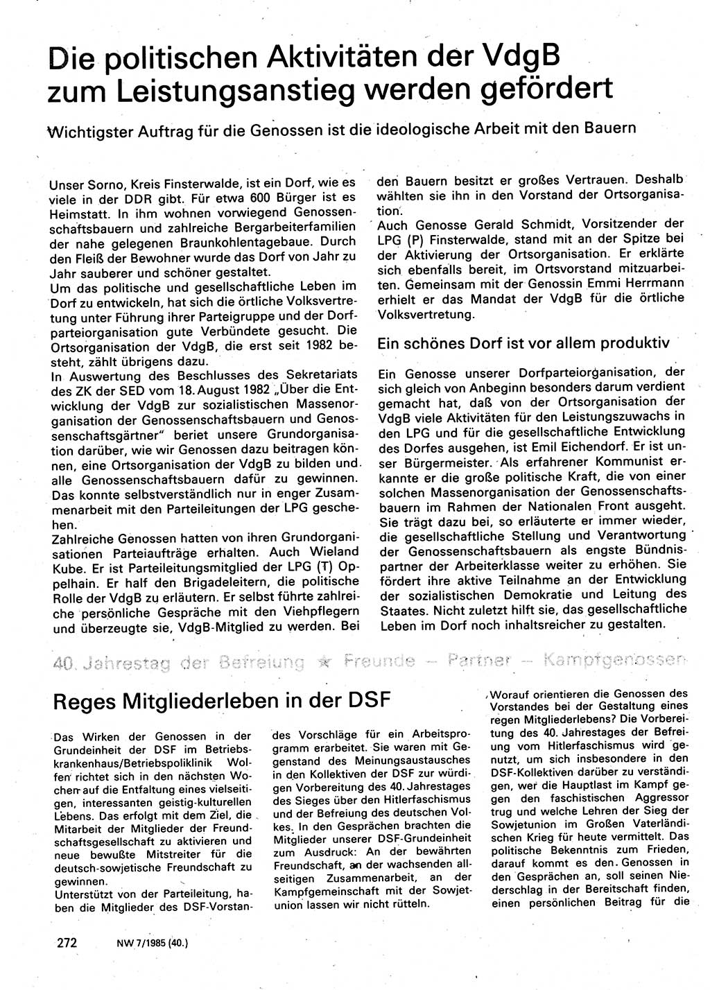 Neuer Weg (NW), Organ des Zentralkomitees (ZK) der SED (Sozialistische Einheitspartei Deutschlands) für Fragen des Parteilebens, 40. Jahrgang [Deutsche Demokratische Republik (DDR)] 1985, Seite 272 (NW ZK SED DDR 1985, S. 272)