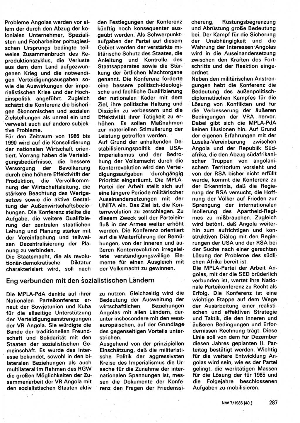 Neuer Weg (NW), Organ des Zentralkomitees (ZK) der SED (Sozialistische Einheitspartei Deutschlands) für Fragen des Parteilebens, 40. Jahrgang [Deutsche Demokratische Republik (DDR)] 1985, Seite 287 (NW ZK SED DDR 1985, S. 287)