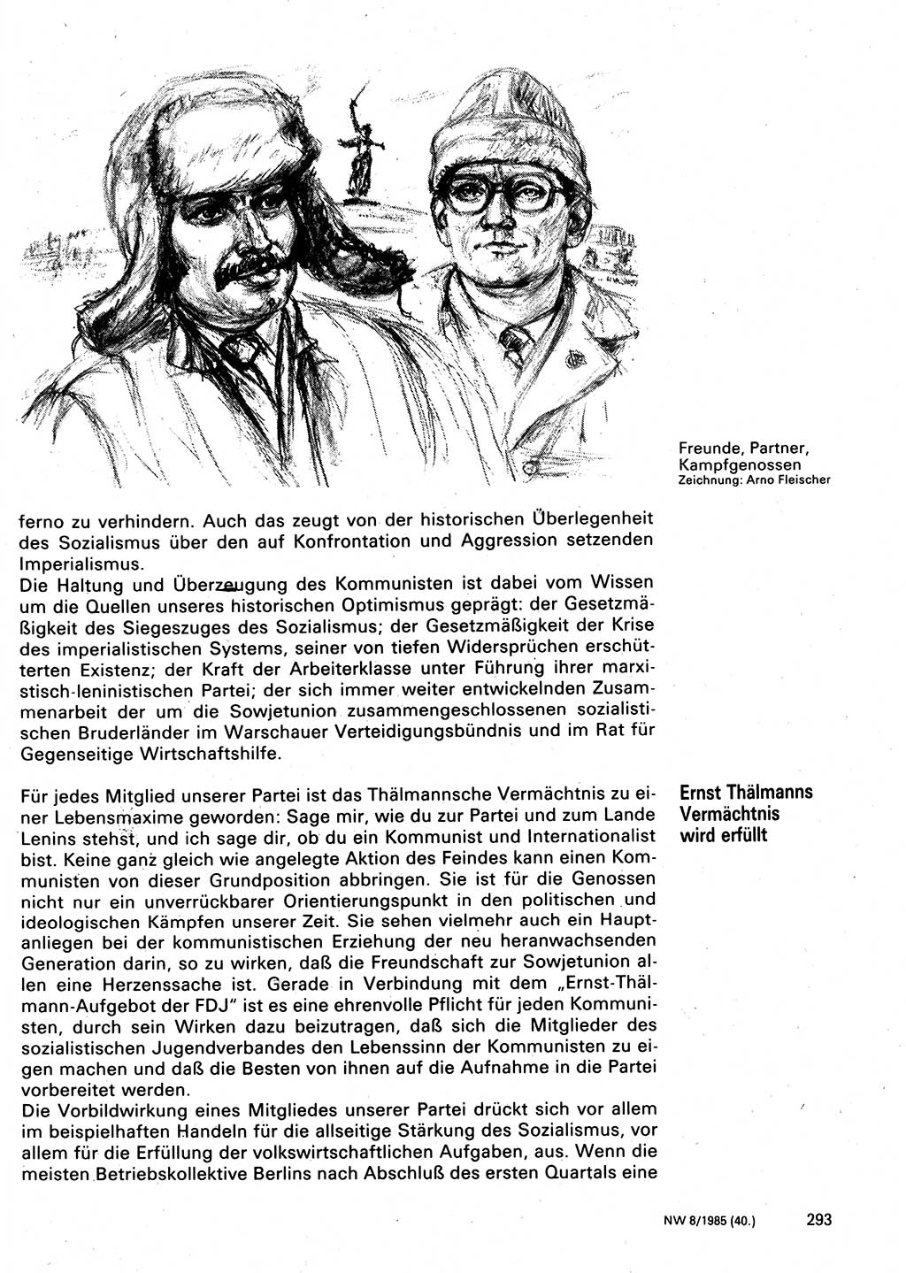 Neuer Weg (NW), Organ des Zentralkomitees (ZK) der SED (Sozialistische Einheitspartei Deutschlands) für Fragen des Parteilebens, 40. Jahrgang [Deutsche Demokratische Republik (DDR)] 1985, Seite 293 (NW ZK SED DDR 1985, S. 293)